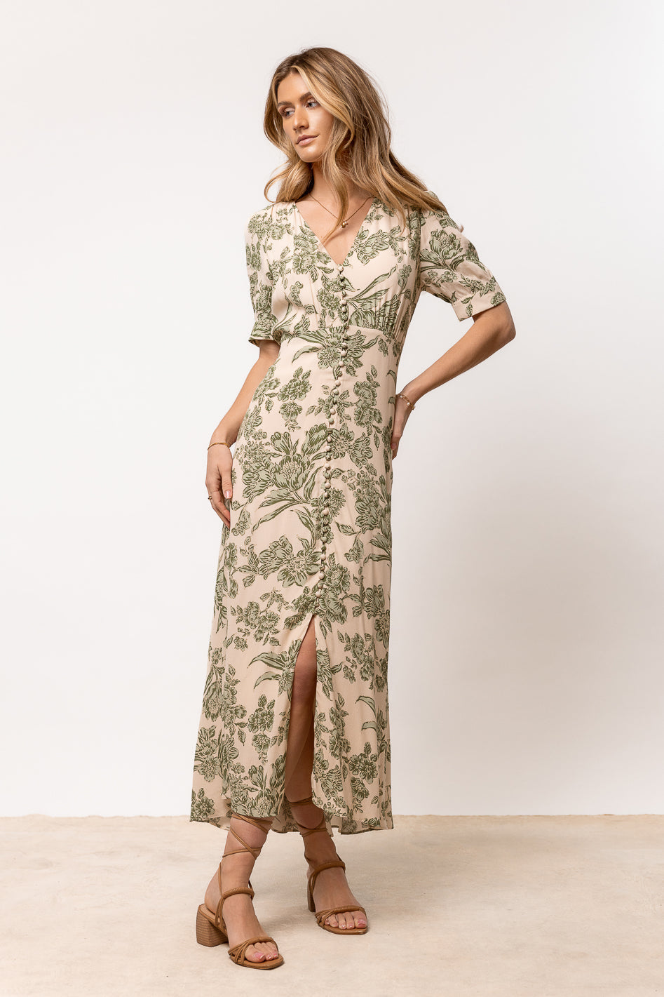 Button up dress in sage 