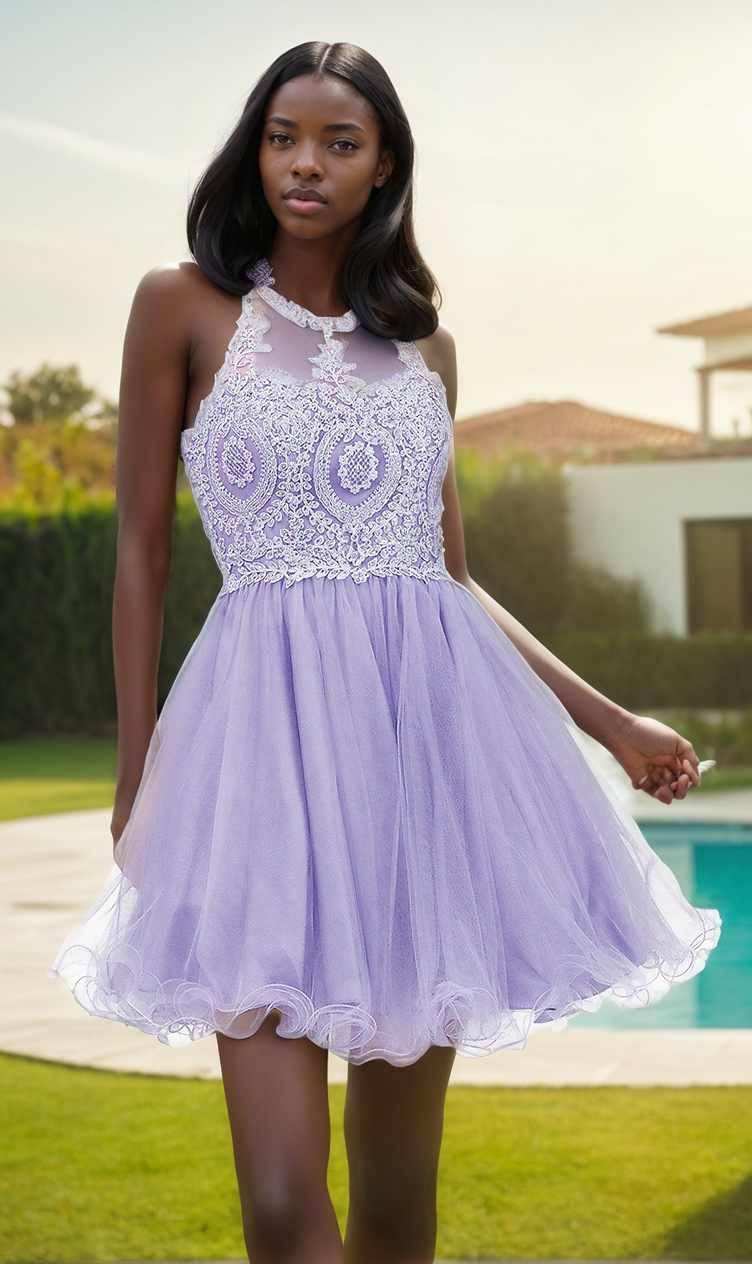 Dancing Queen-Beaded Embroidered Lace Short Babydoll Party Dress