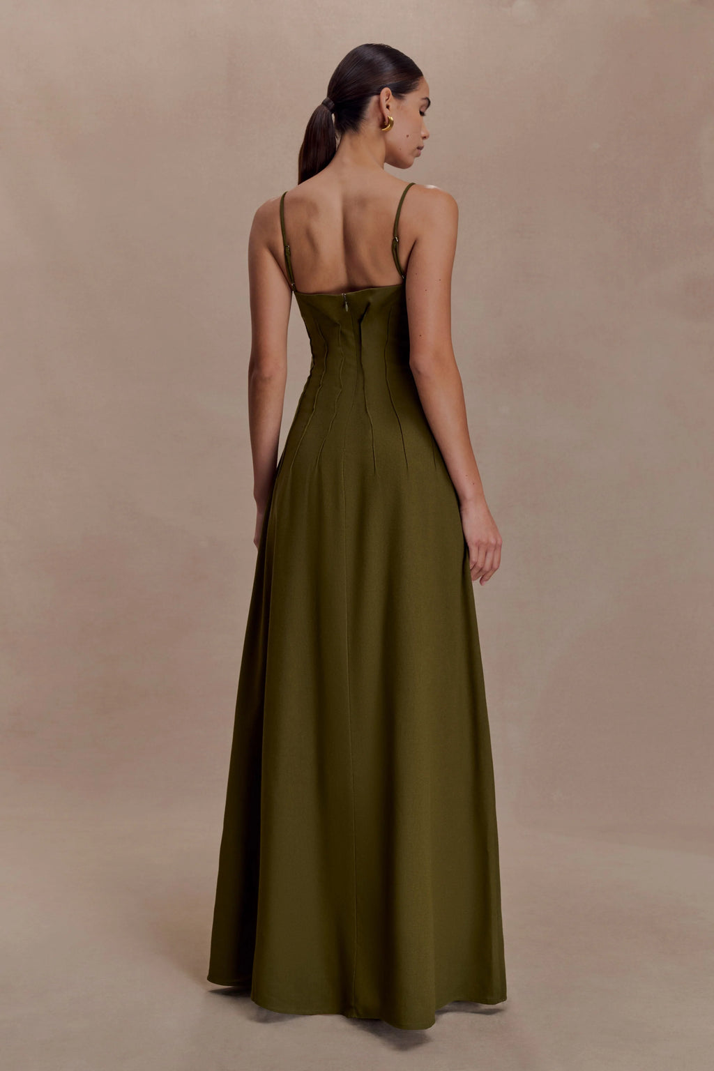 Sofie Pintuck Linen Maxi Dress - Khaki
