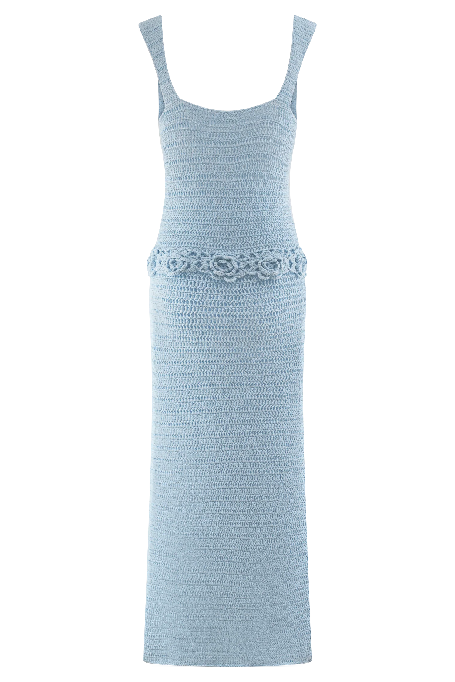 Teagan Floral Hand Crochet Midi Dress - Blue