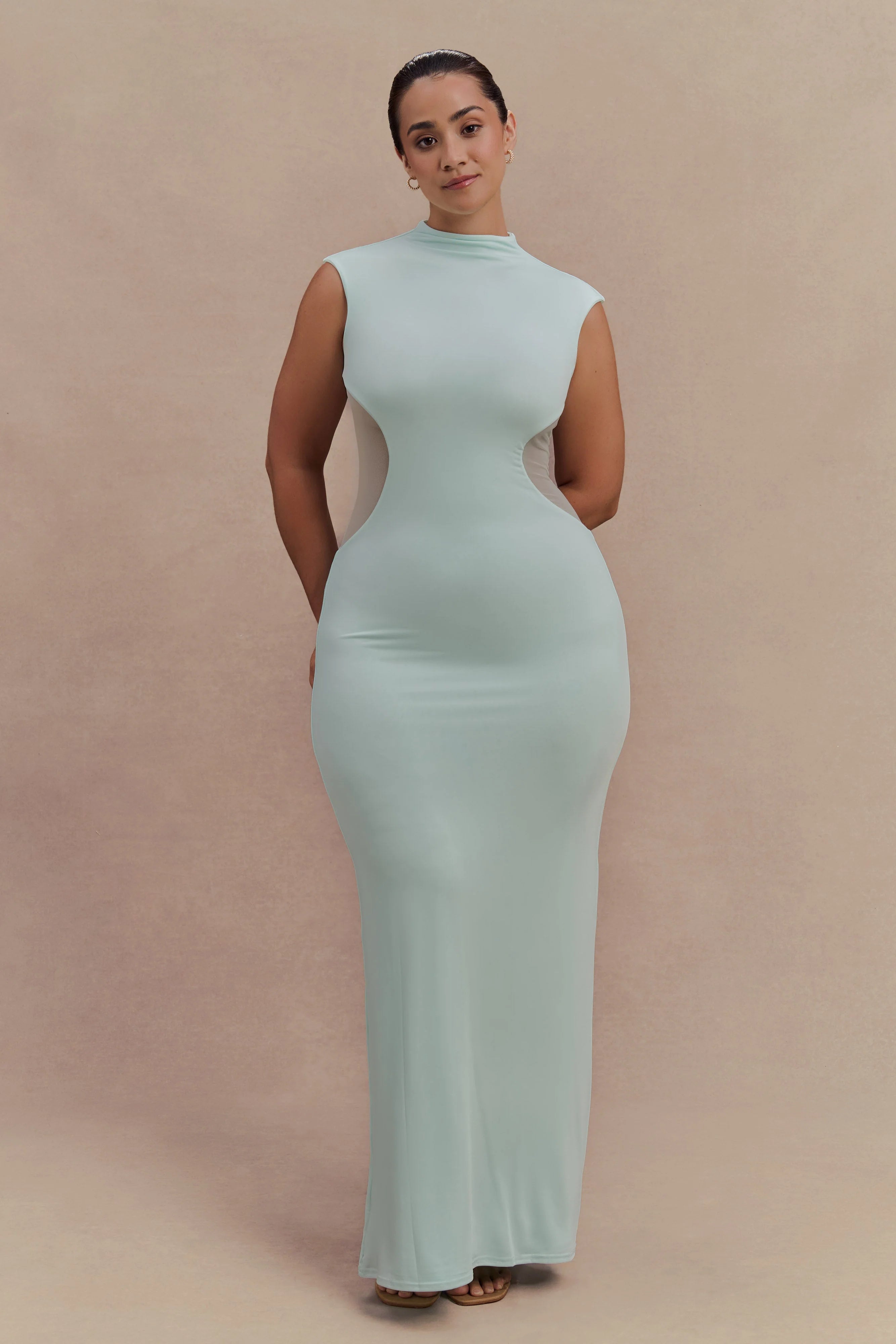 Massie Slinky And Mesh Maxi Dress - Lagoon