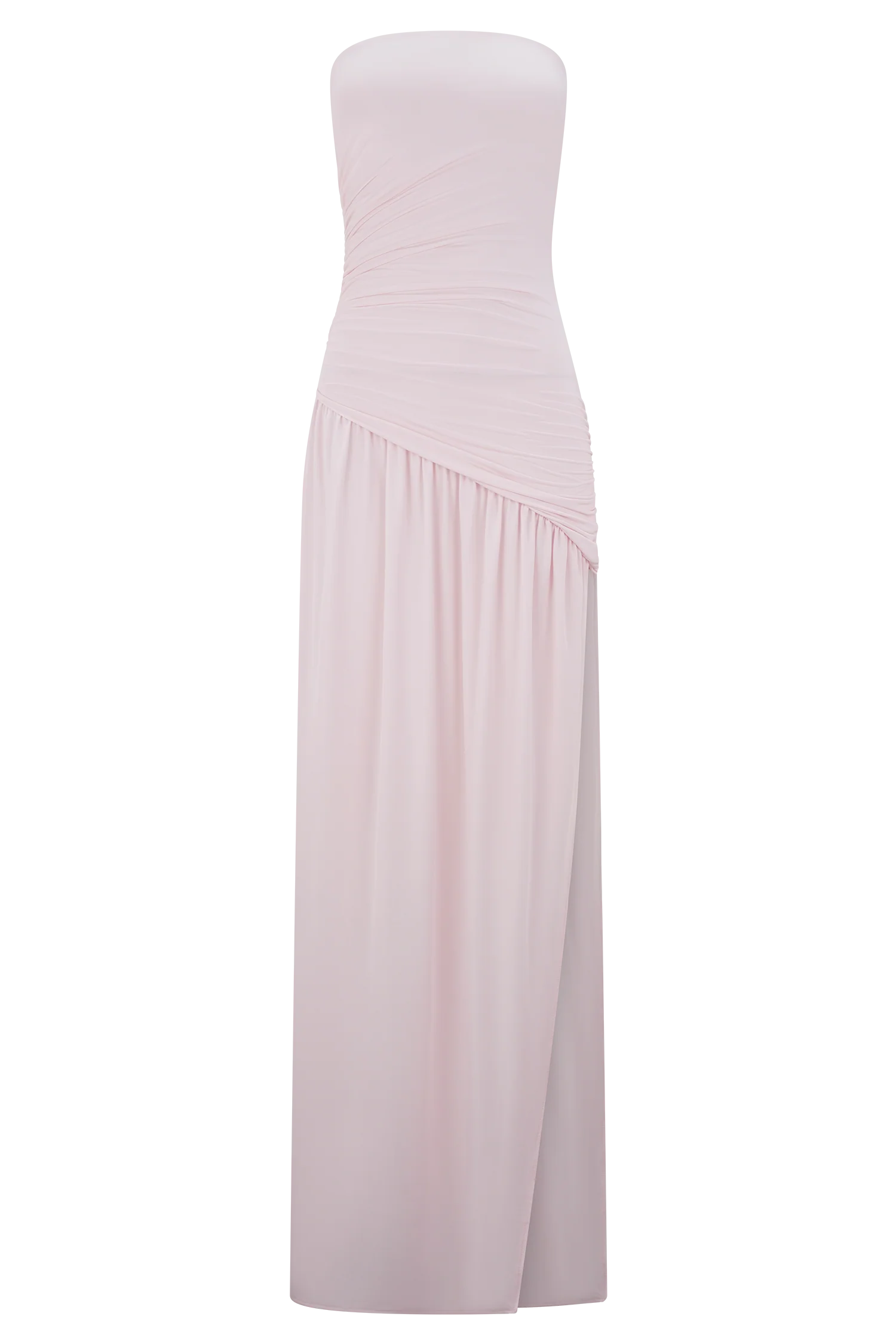 Bex Strapless Slinky Maxi Dress With Split - Pale Pink