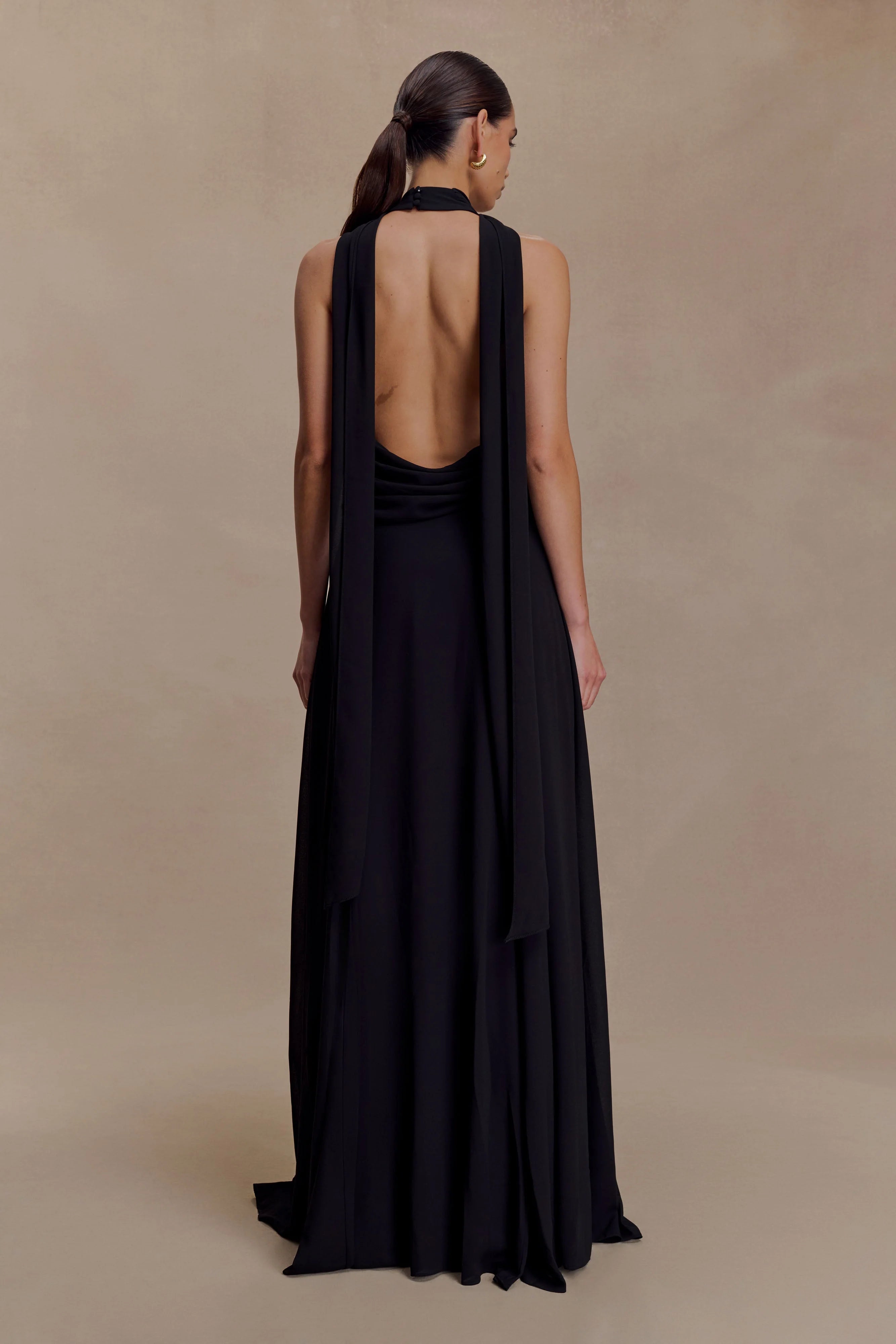 Santal Floral Chiffon Halter Maxi Dress - Black