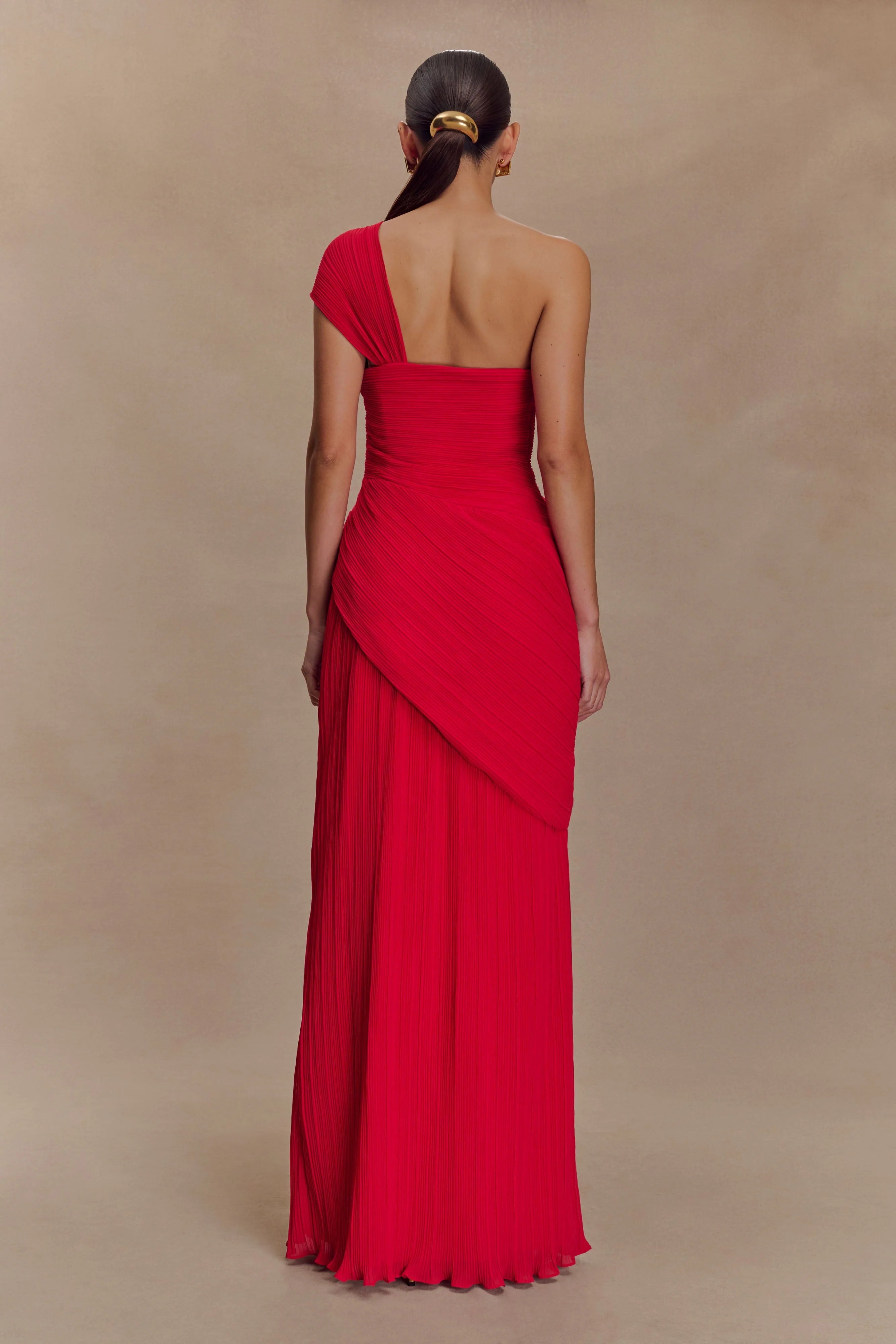 Tamara Shirred Chiffon Midi Dress - Red