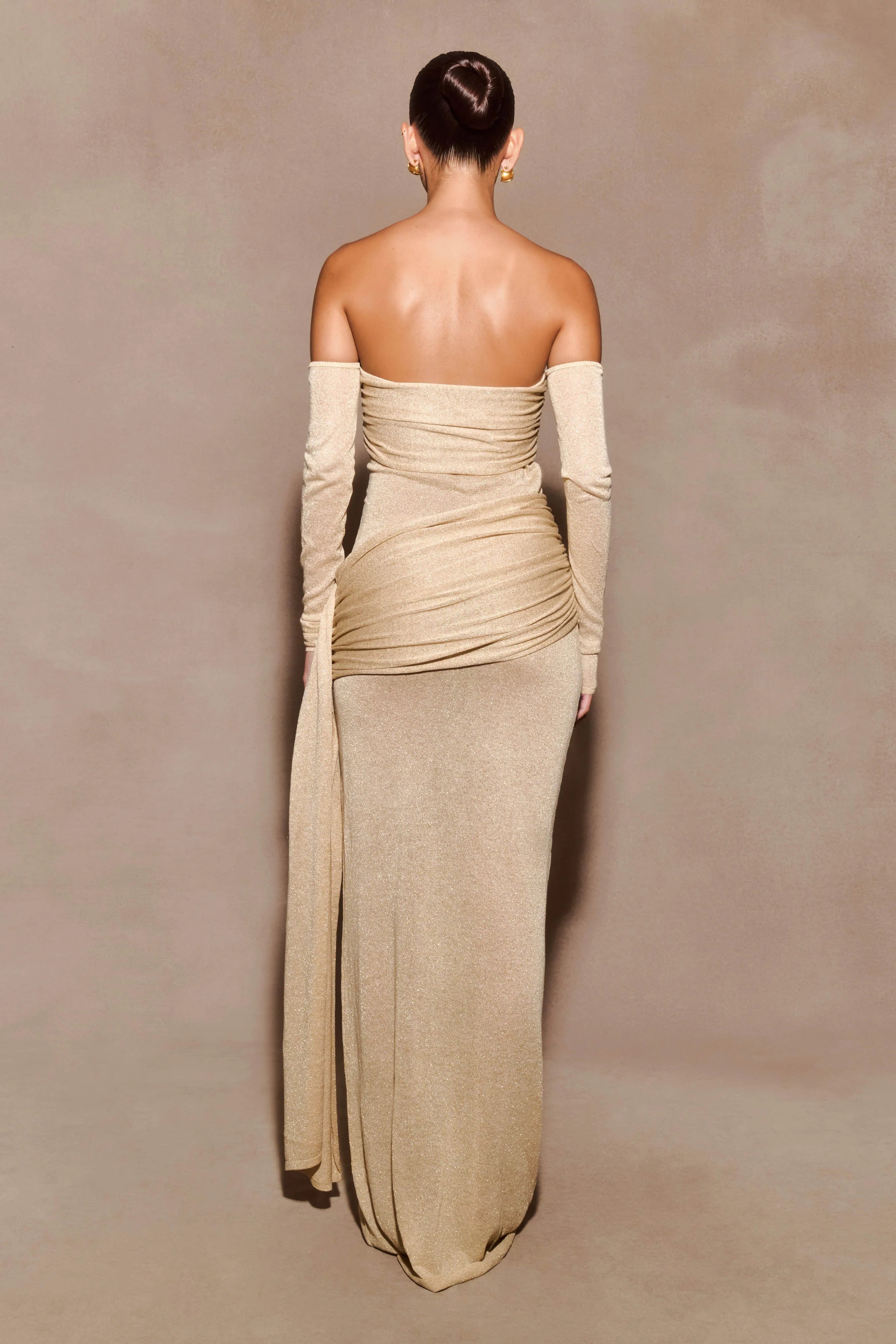cassandra off shoulder slinky maxi dress neutral ombre Cassandra Off Shoulder Slinky Maxi Dress - Neutral Ombre