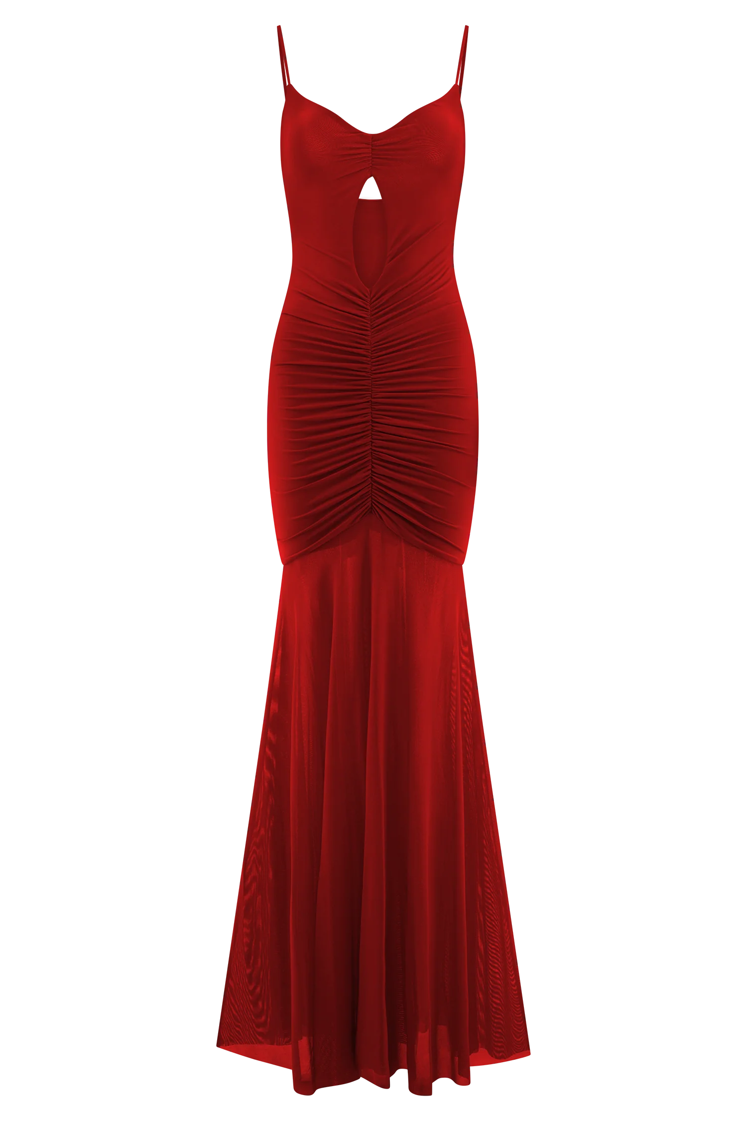 Delaney Slinky And Mesh Maxi Dress - Red