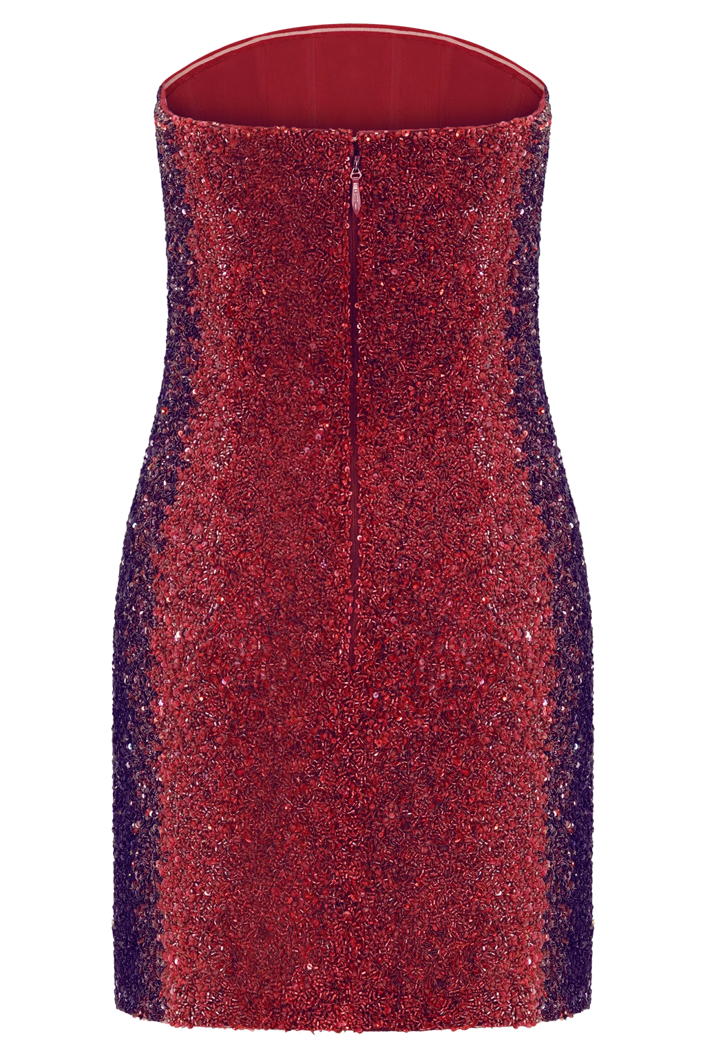 Zander Hand Beaded Strapless Mini Dress - Red Ombre
