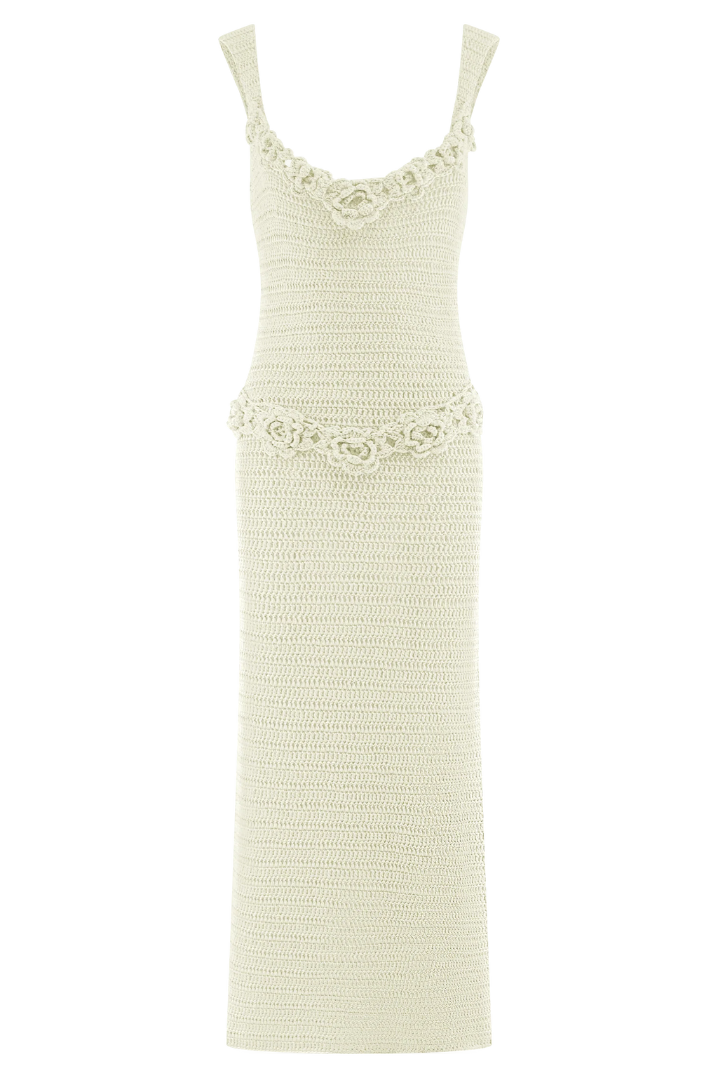 Teagan Floral Hand Crochet Midi Dress - Ivory