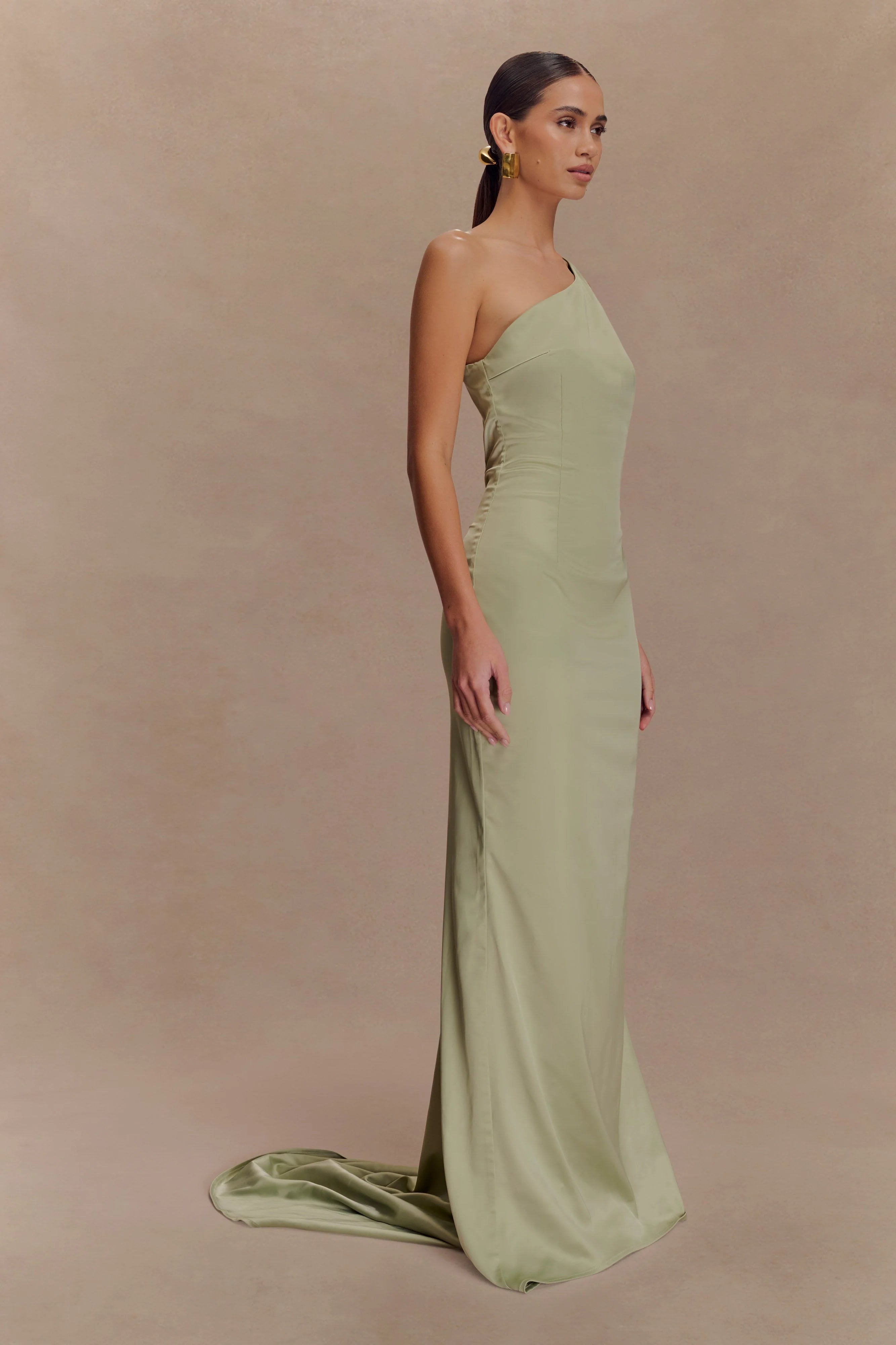 Harper One Shoulder Gown - Sage