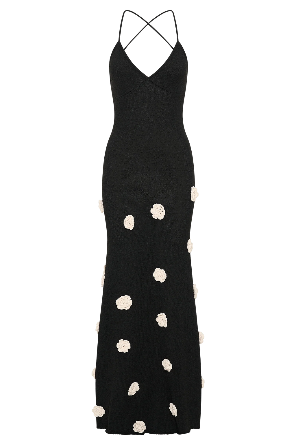 Suki Knit Maxi Dress With Flowers - Black/White