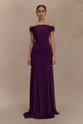 Nesta Embroidery Off Shoulder Knit Dress - Plum