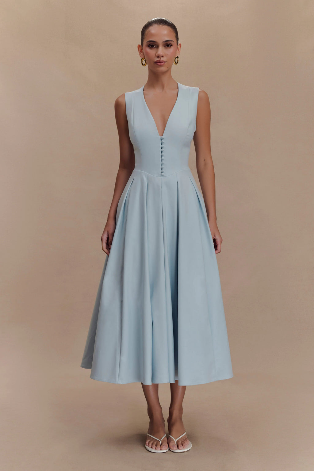 Keely Cotton Sleeveless Midi Dress - Sky Blue