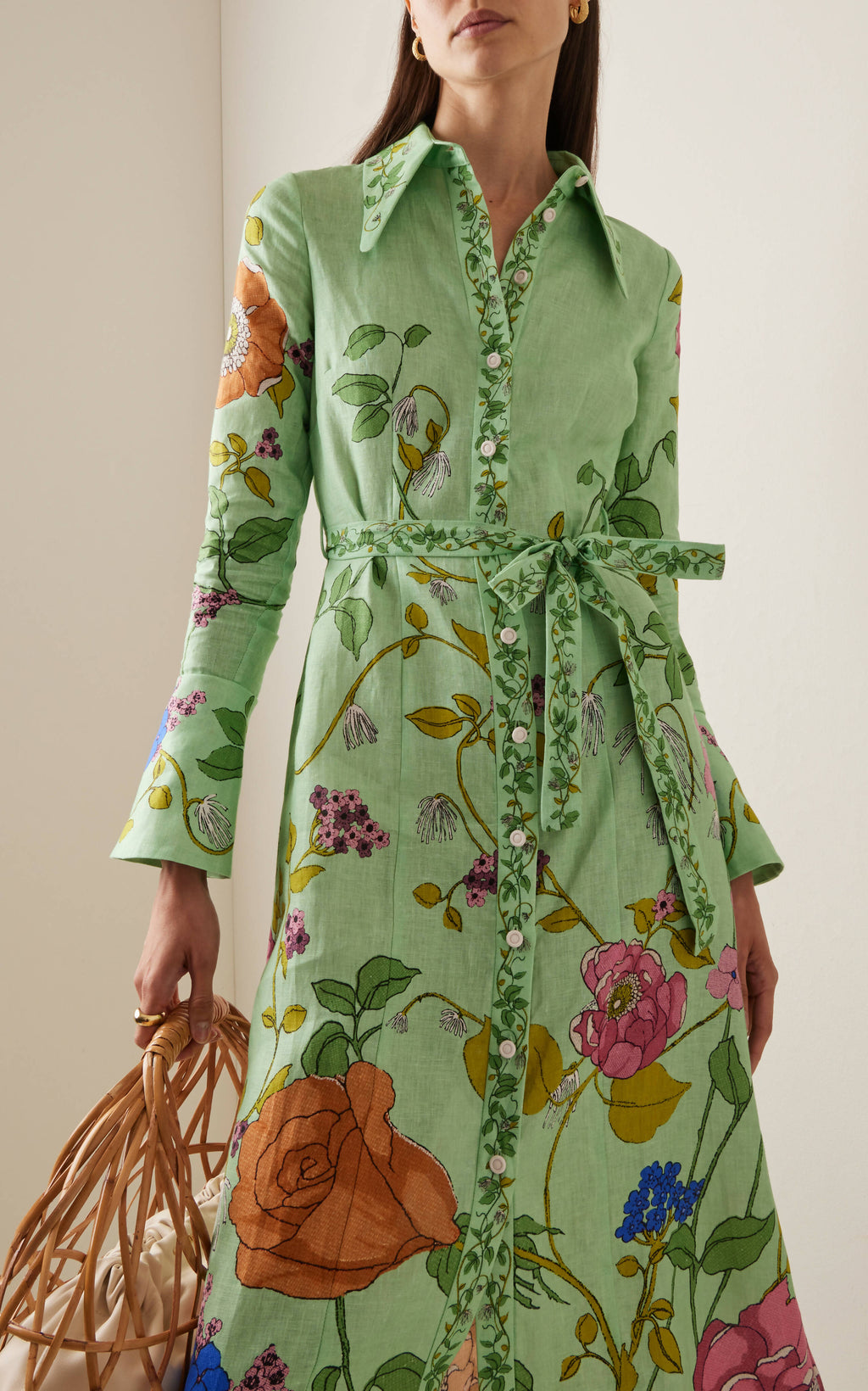 Alemais Olivia Floral Linen Maxi Shirt Dress Green Size 16 - 16 / Green - Dresses