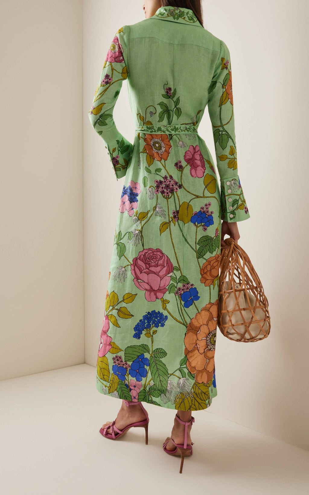 Alemais Olivia Floral Linen Maxi Shirt Dress Green Size 16 - 16 / Green - Dresses