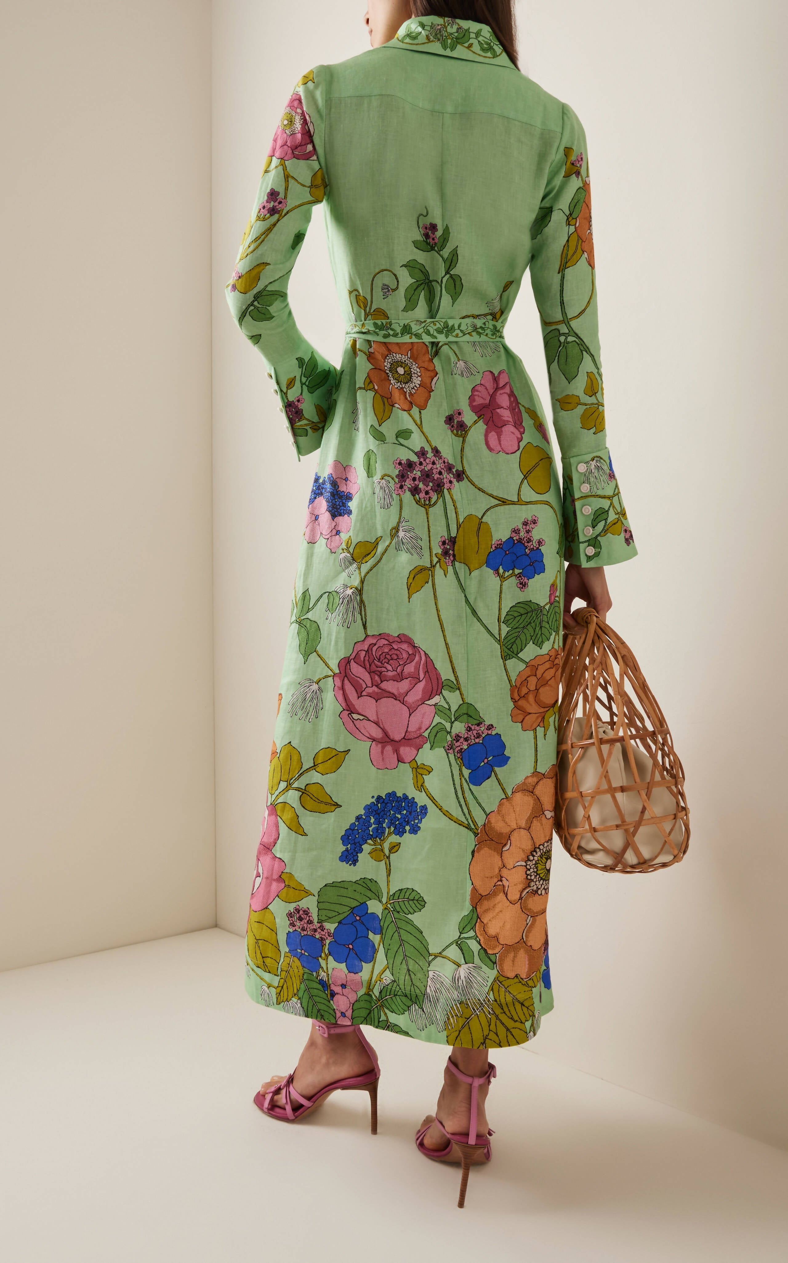 Alemais Olivia Floral Linen Maxi Shirt Dress Green Size 16 - 16 / Green - Dresses