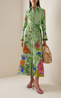 Alemais Olivia Floral Linen Maxi Shirt Dress Green Size 16 - 16 / Green - Dresses