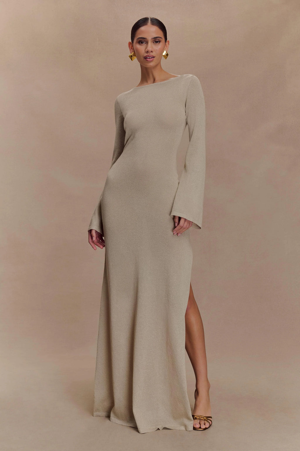 Atticus Knit Maxi Dress With Sequin - Gold