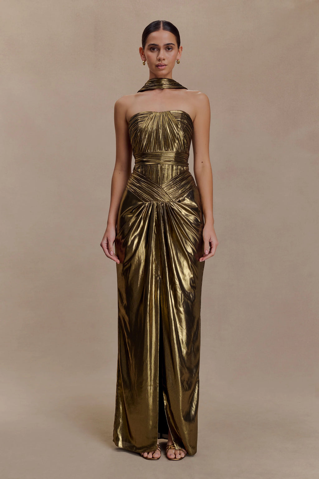 Clemence Plisse Maxi Dress - Gold