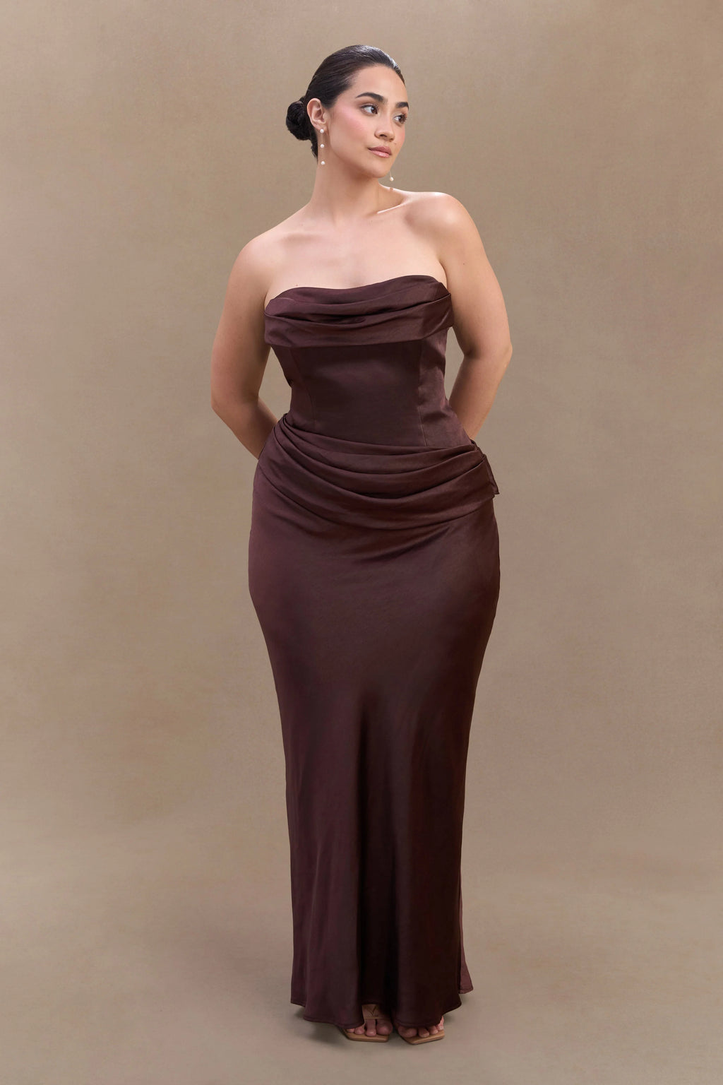 Jasmine Strapless Satin Maxi Dress - Dark Chocolate
