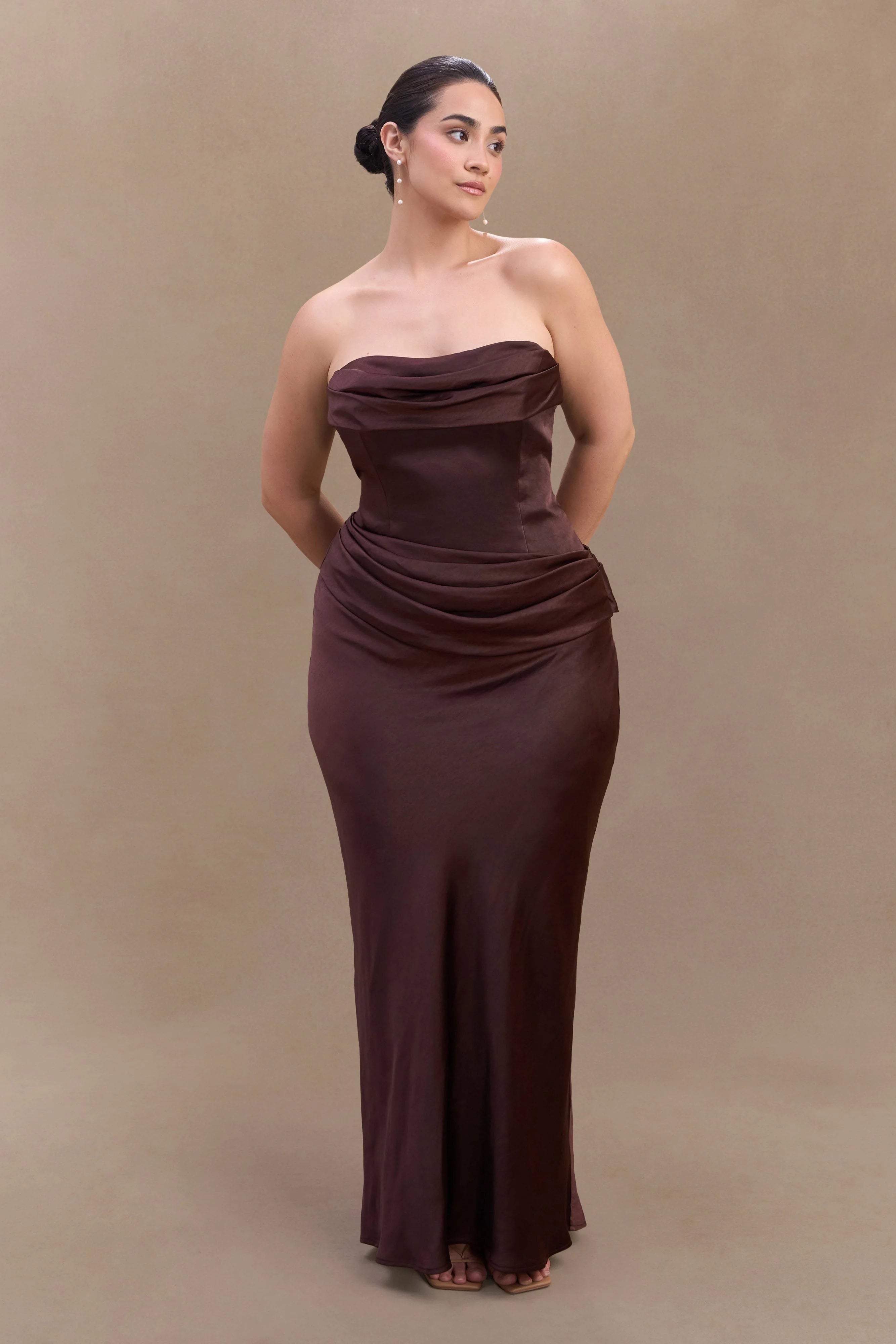 Jasmine Strapless Satin Maxi Dress - Dark Chocolate