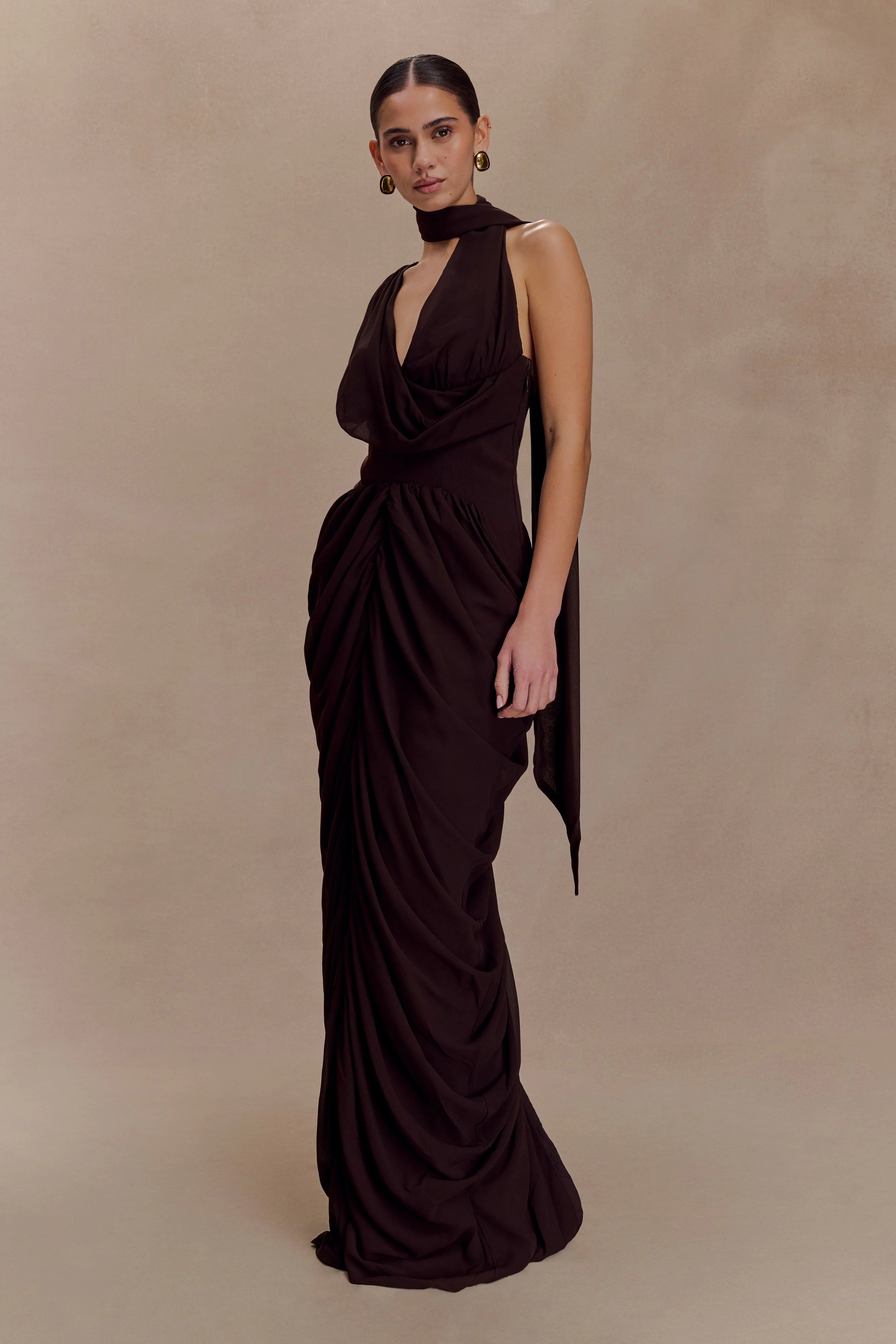 Alex Chiffon Maxi Dress - Cacao Brown