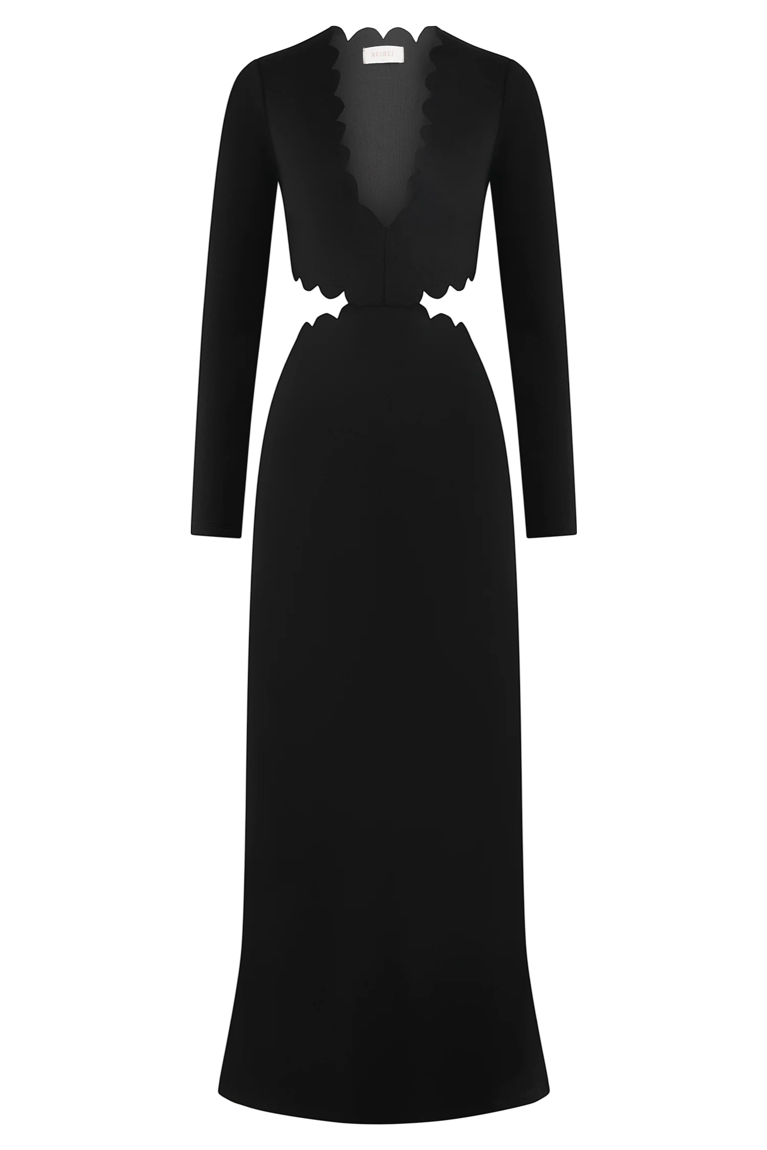 Cynthia Scalloped Halter Maxi Dress - Black