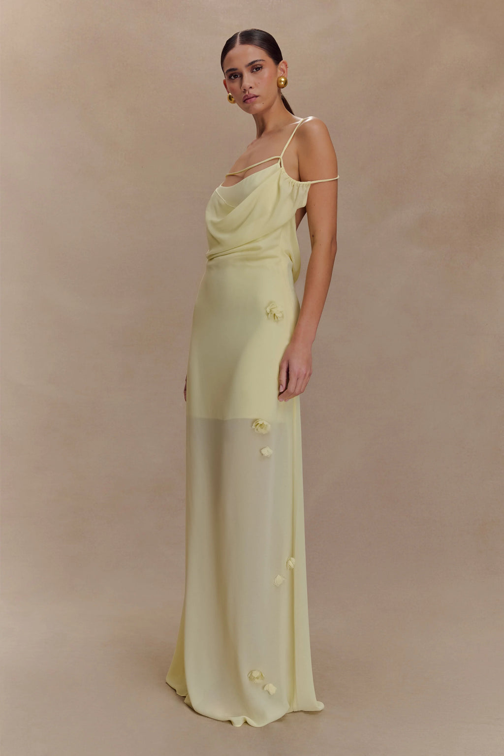 Rosalie Floral Chiffon Maxi Dress - Pastel Lemon