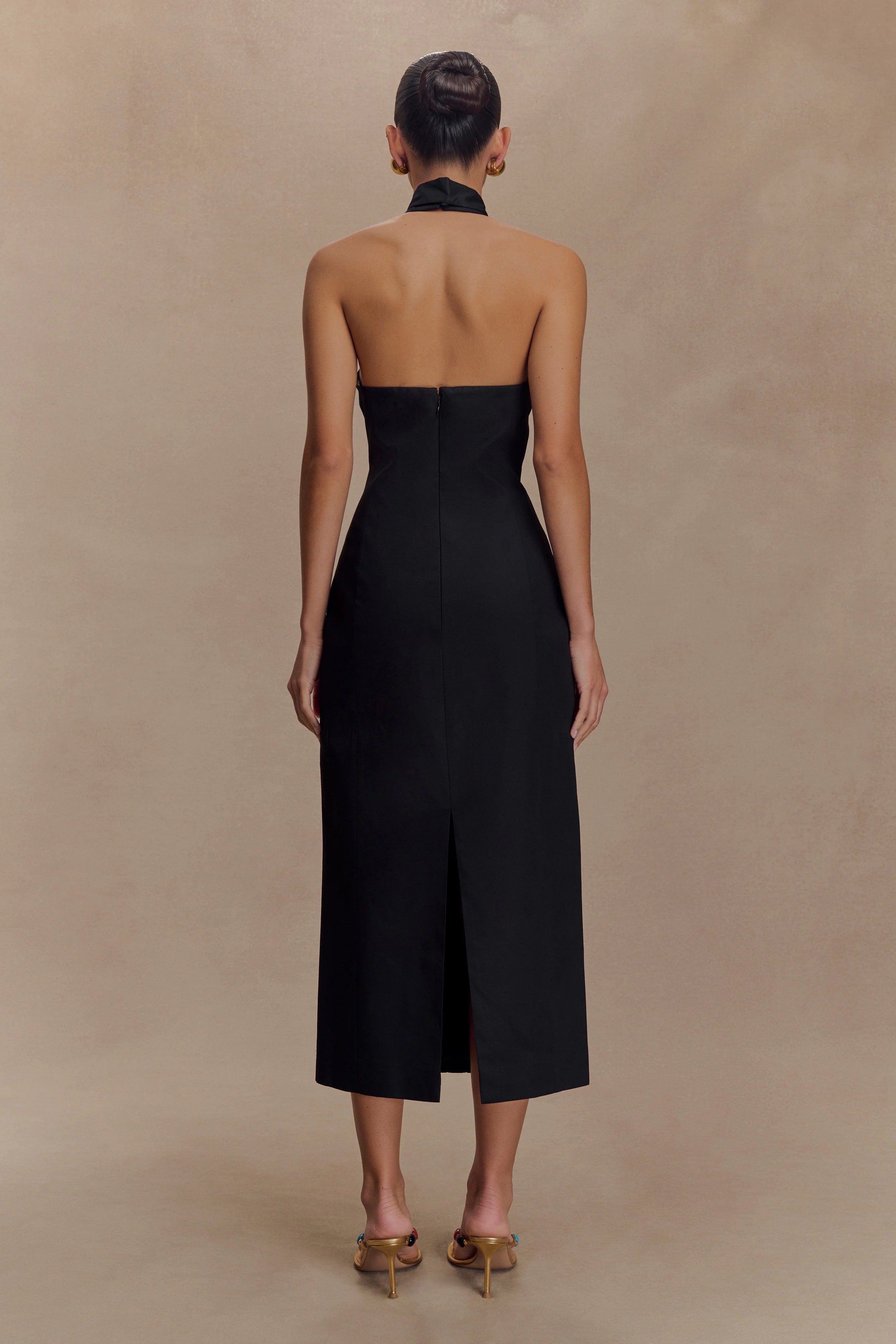 Simona Halter Neck Midi Dress - Black