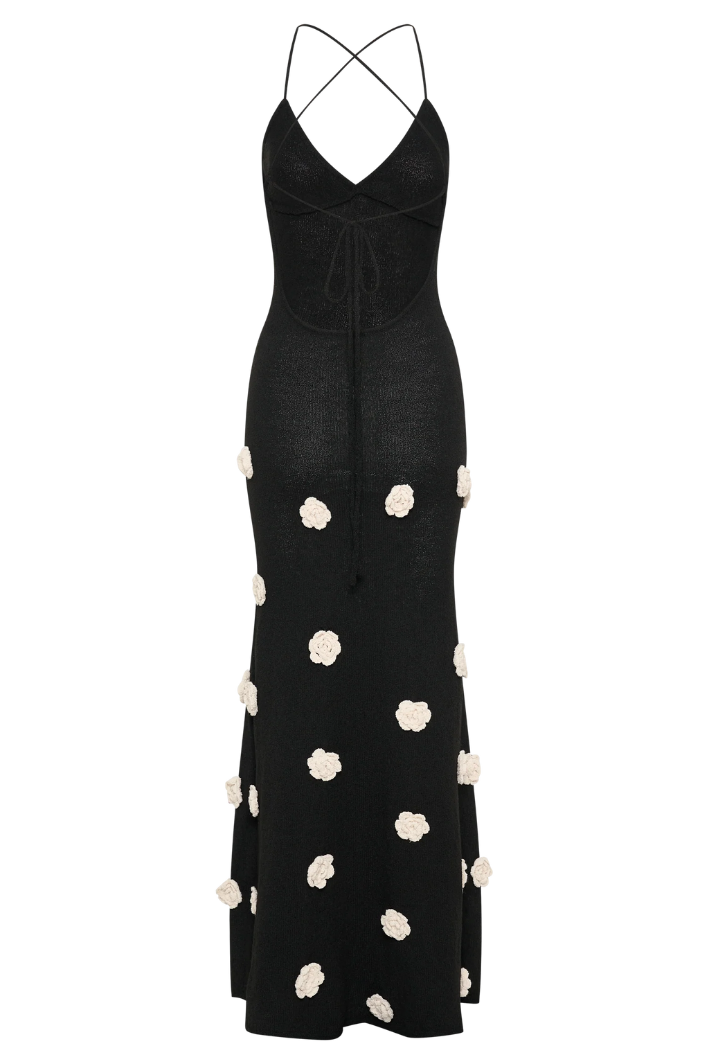 Suki Knit Maxi Dress With Flowers - Black/White