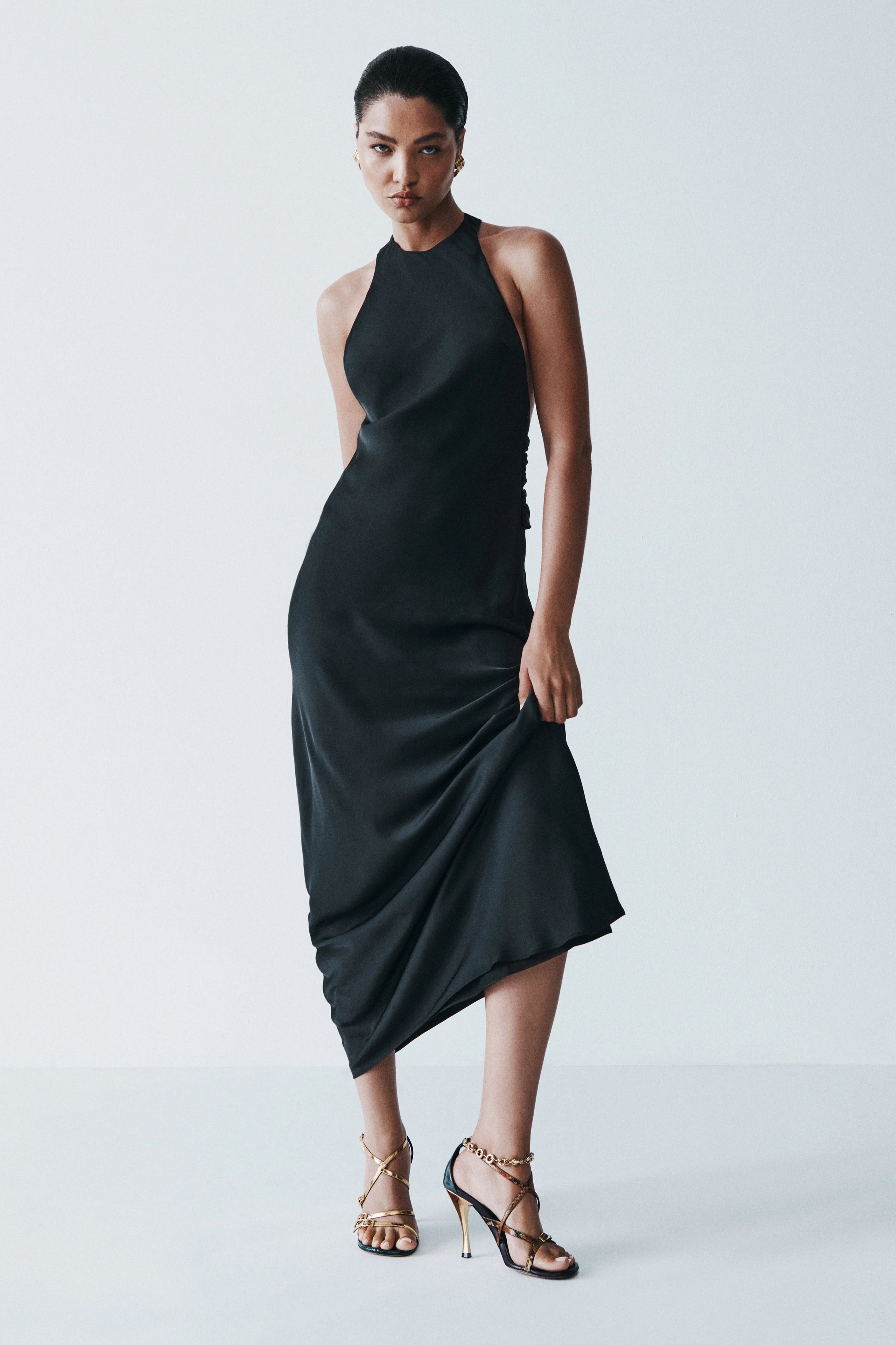 Rinna Satin Halter Maxi Dress - Black