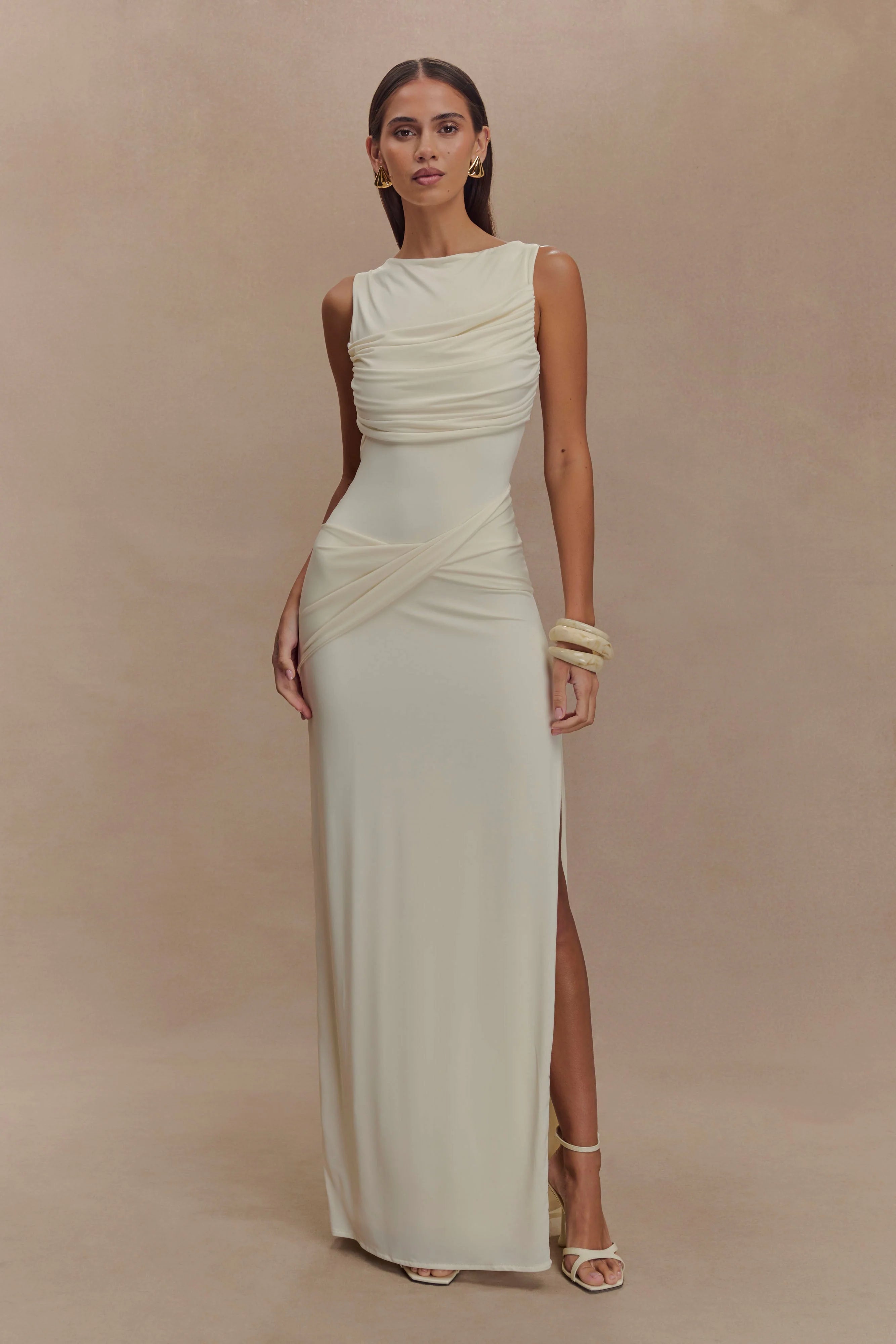 Henley Slinky Drape Maxi Dress - Ivory