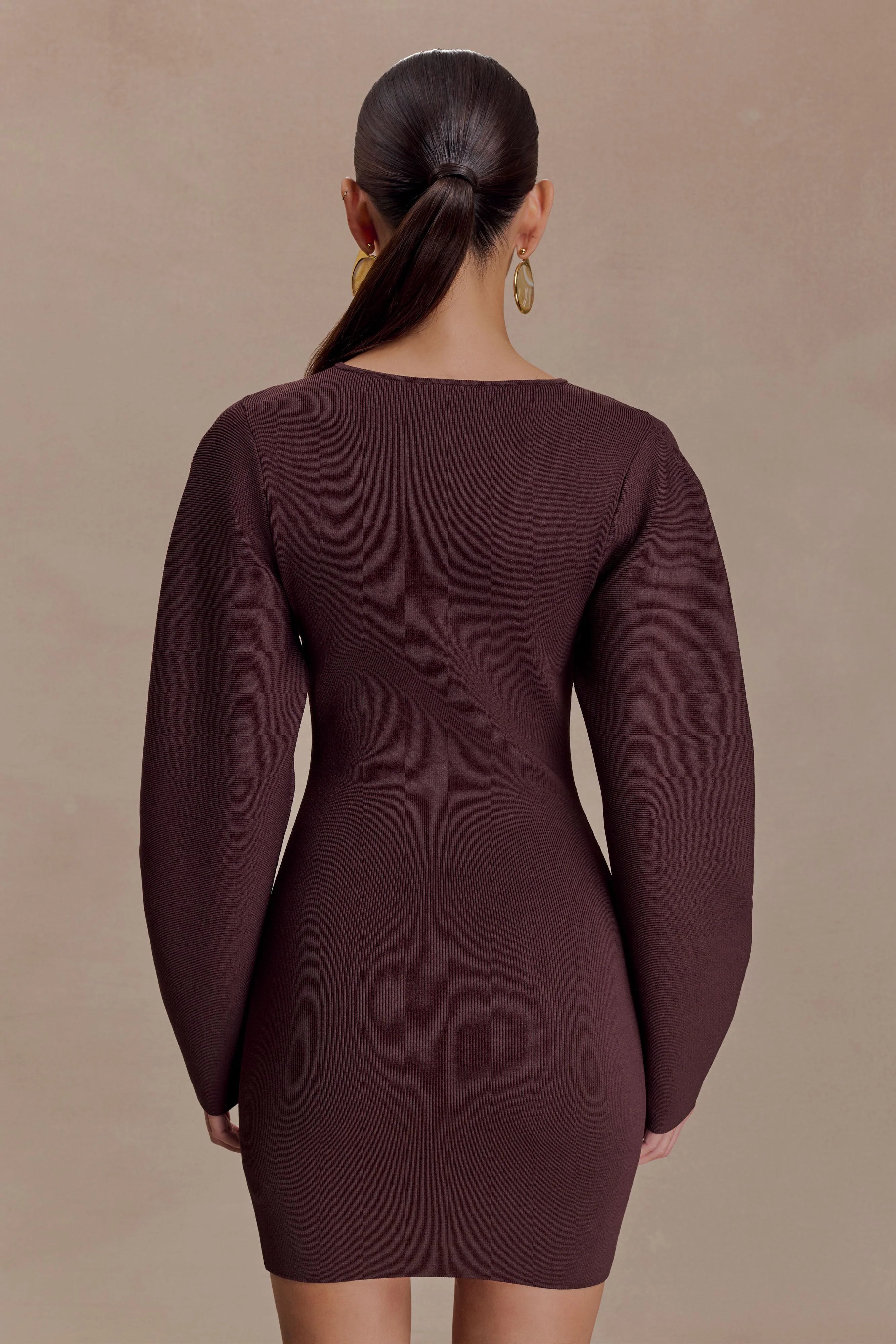 Billy Balloon Sleeve Knit Mini Dress - Dark Chocolate