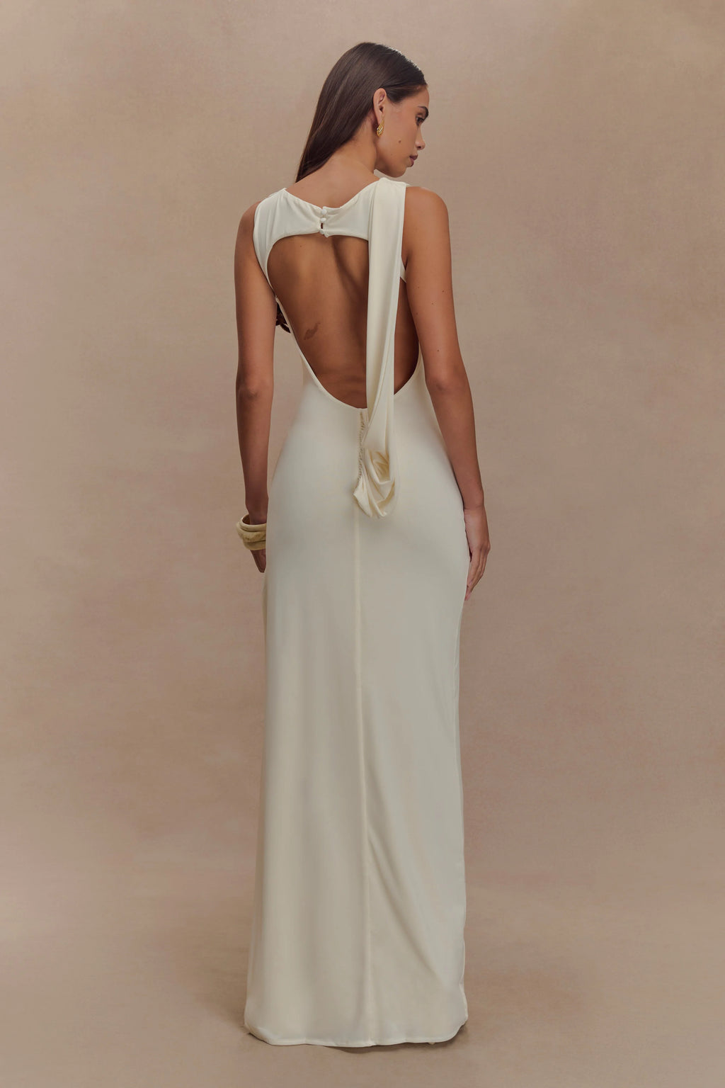 Henley Slinky Drape Maxi Dress - Ivory