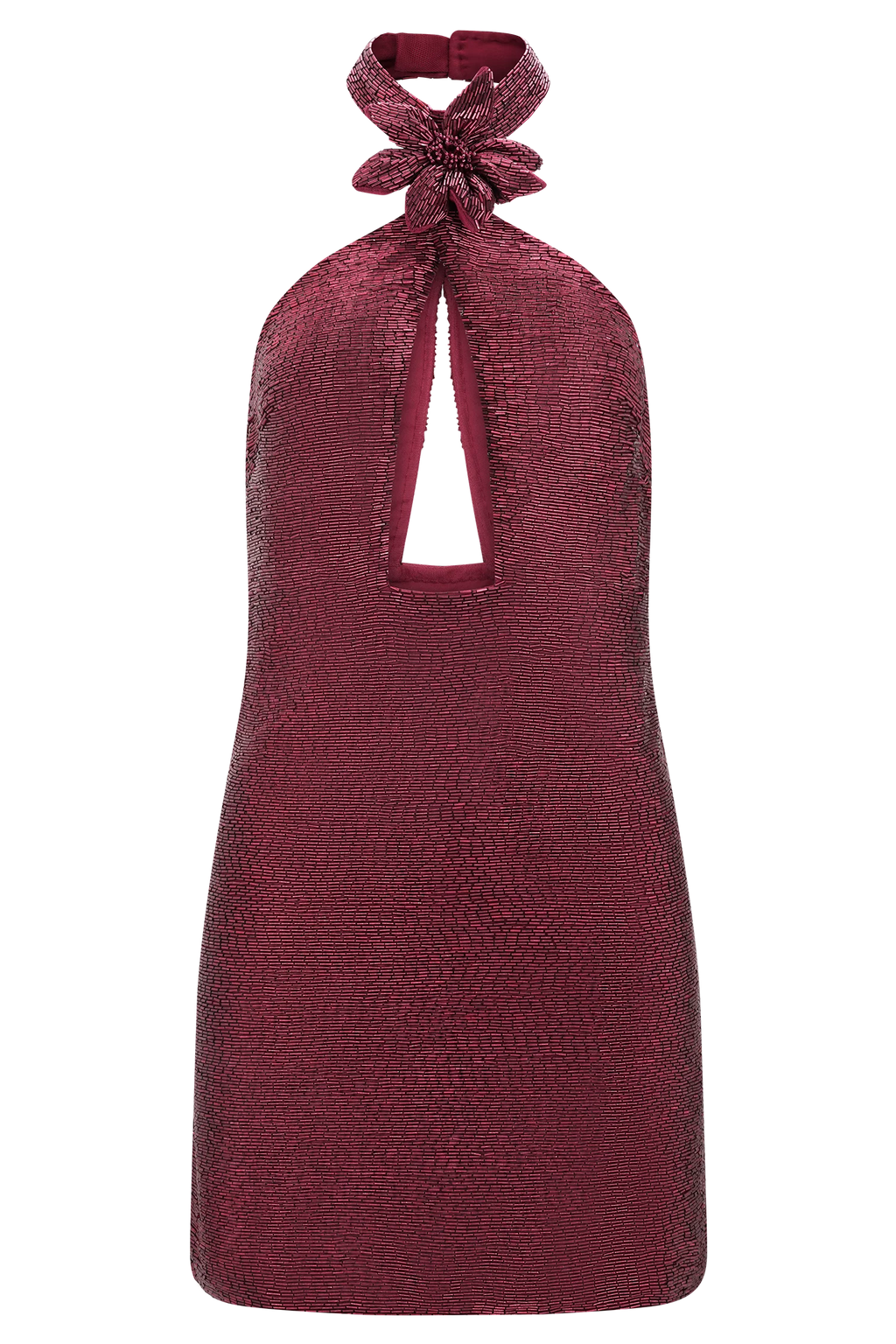 Nylah Beaded Halter Mini Dress - Burgundy