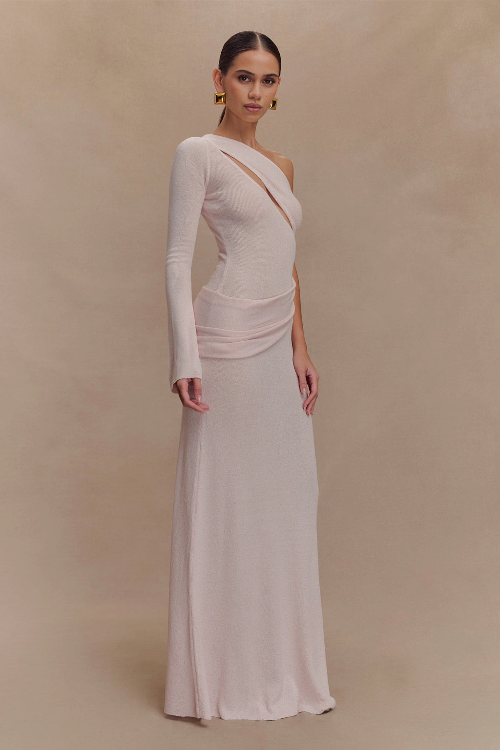 Alexius One Shoulder Knit Maxi Dress - Dusty Pink