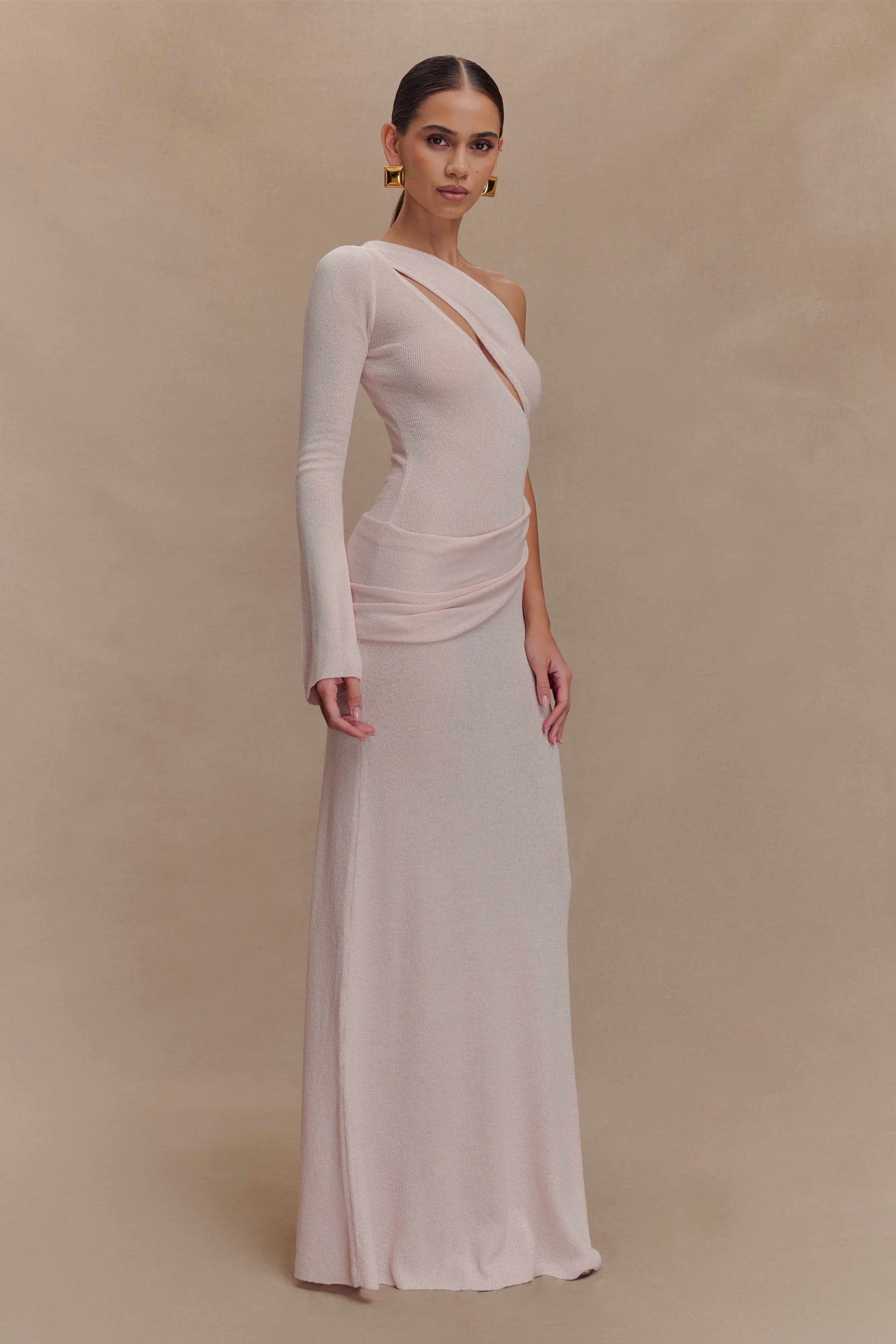 Alexius One Shoulder Knit Maxi Dress - Dusty Pink