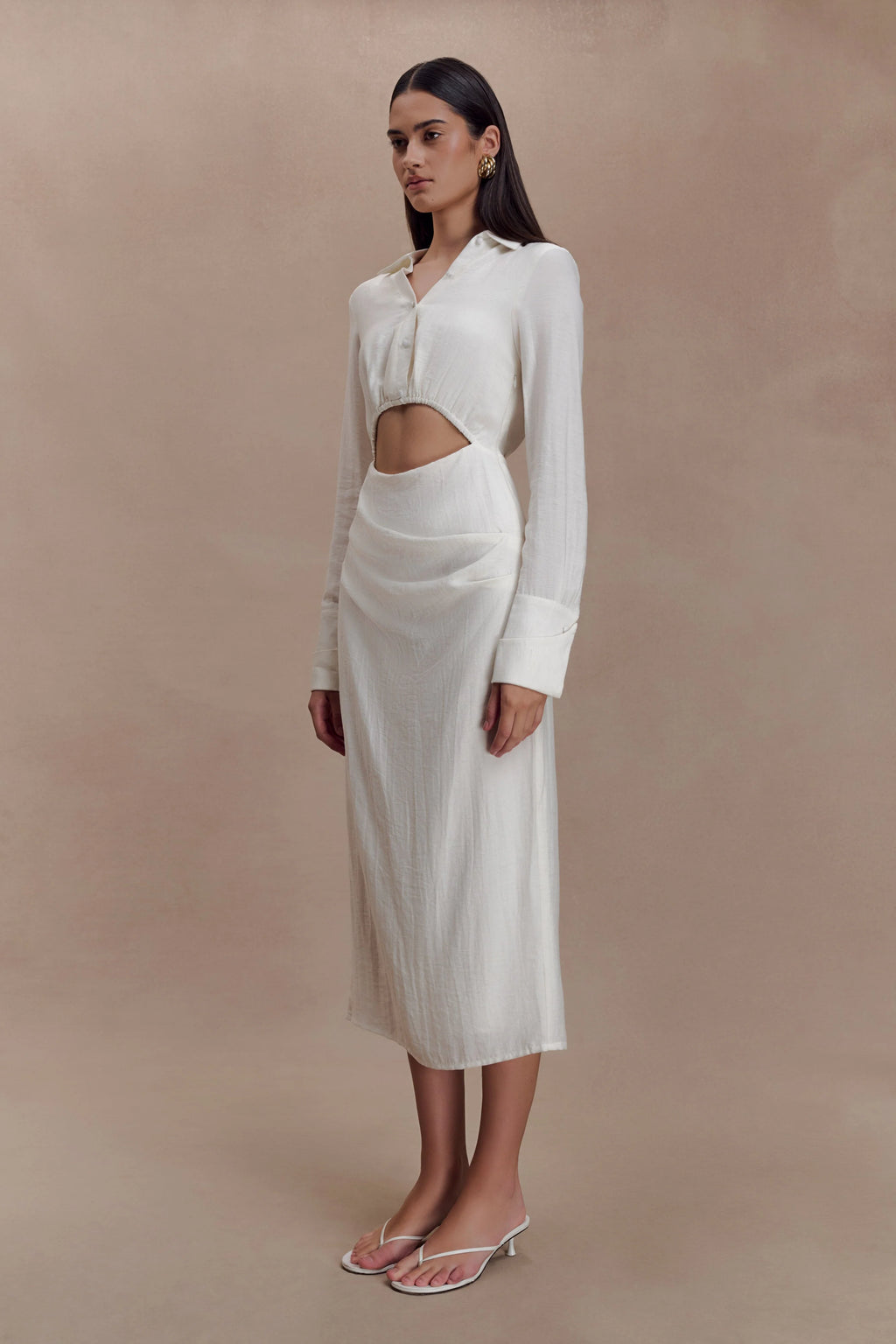 Cecilie Cut Out Shirt Midi Dress - White