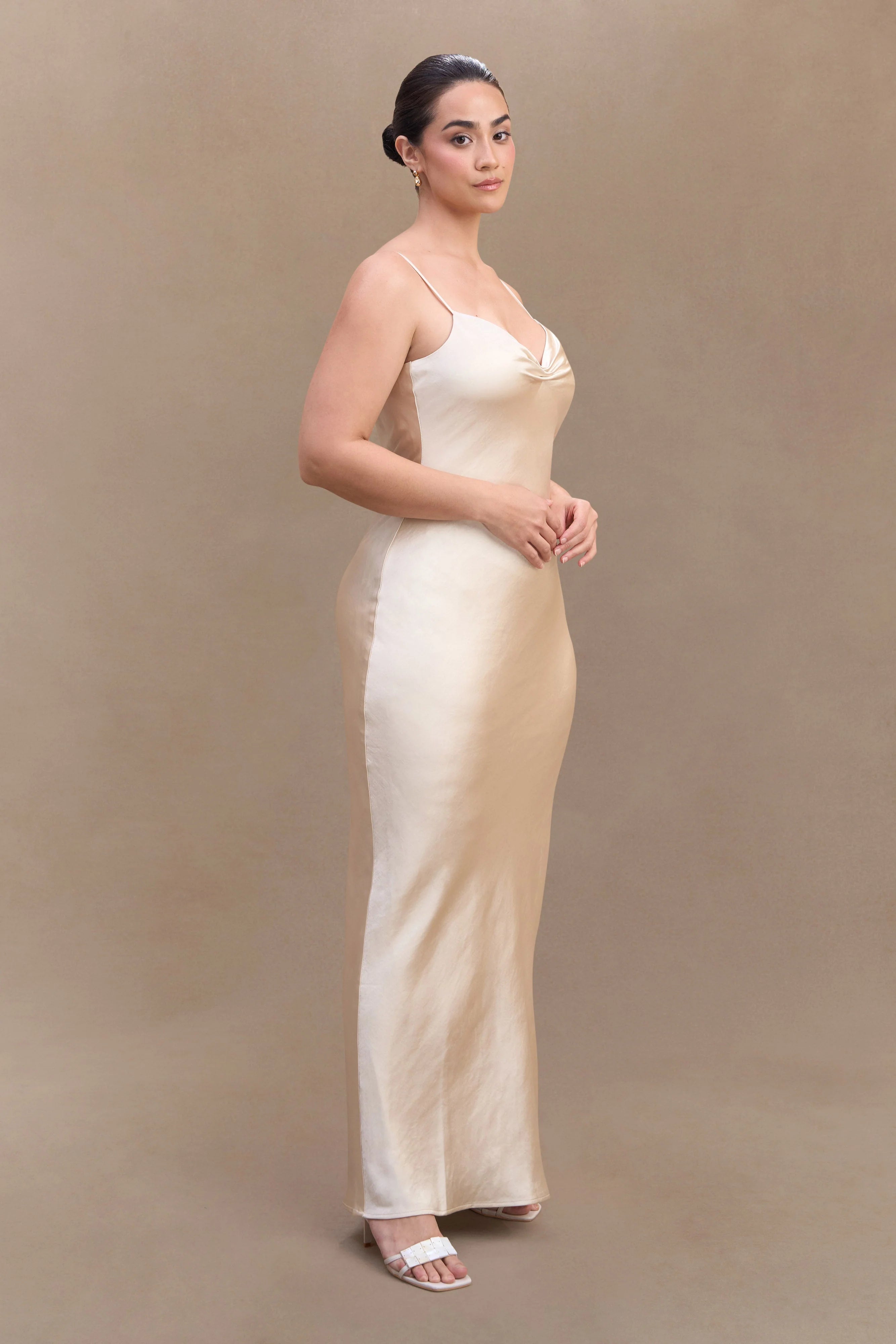 Lilly Sweetheart Satin Maxi Dress - Blush Gold