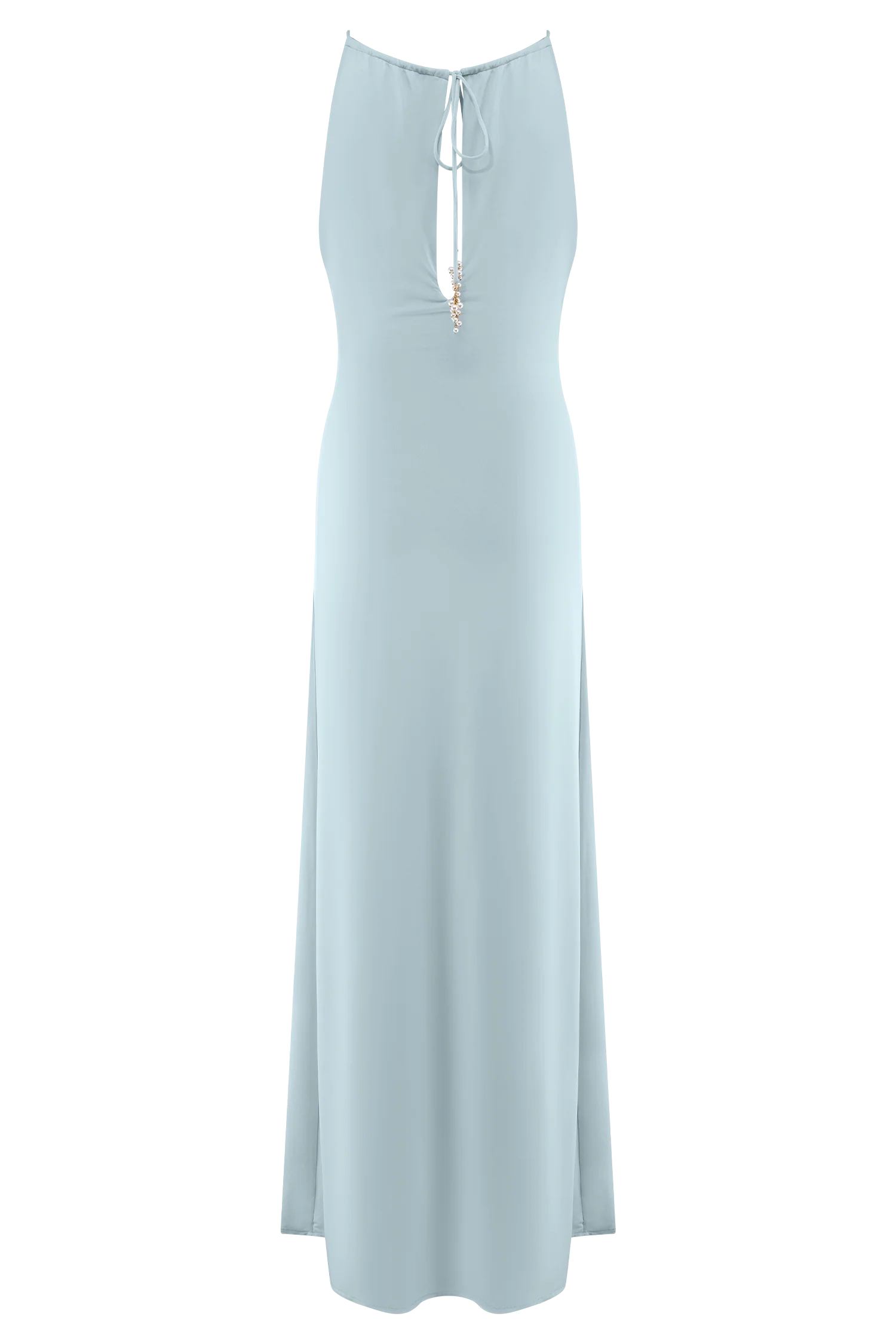 Beryl Slinky Maxi Dress With Pearls - Pale Blue
