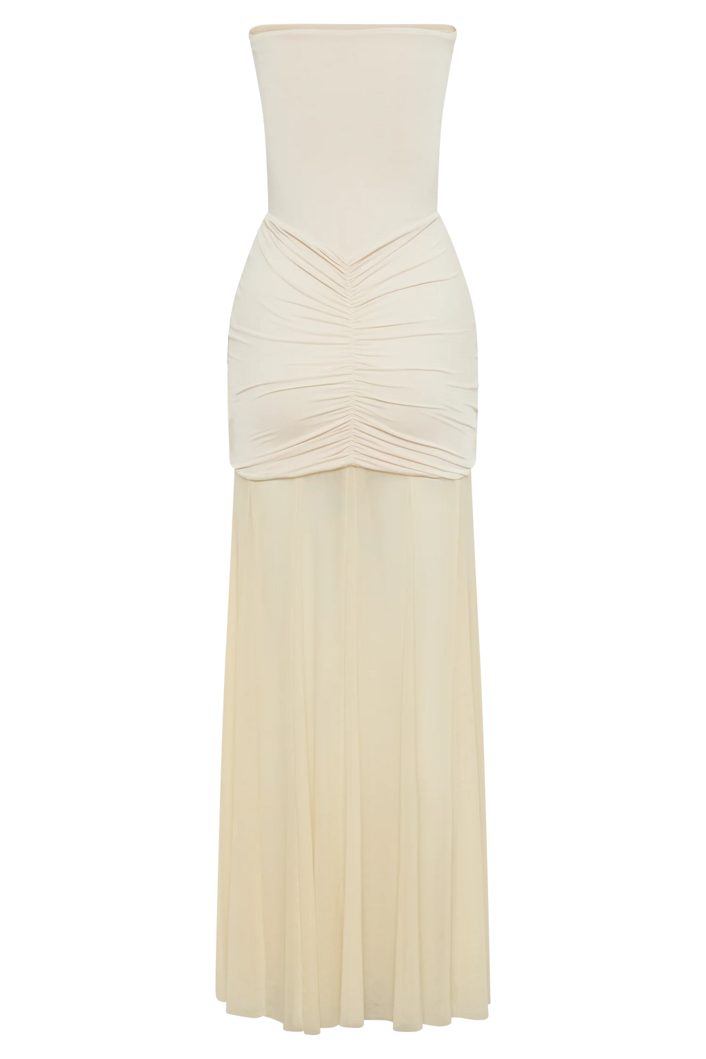 Caspian Slinky And Mesh Off Shoulder Maxi Dress - Ivory