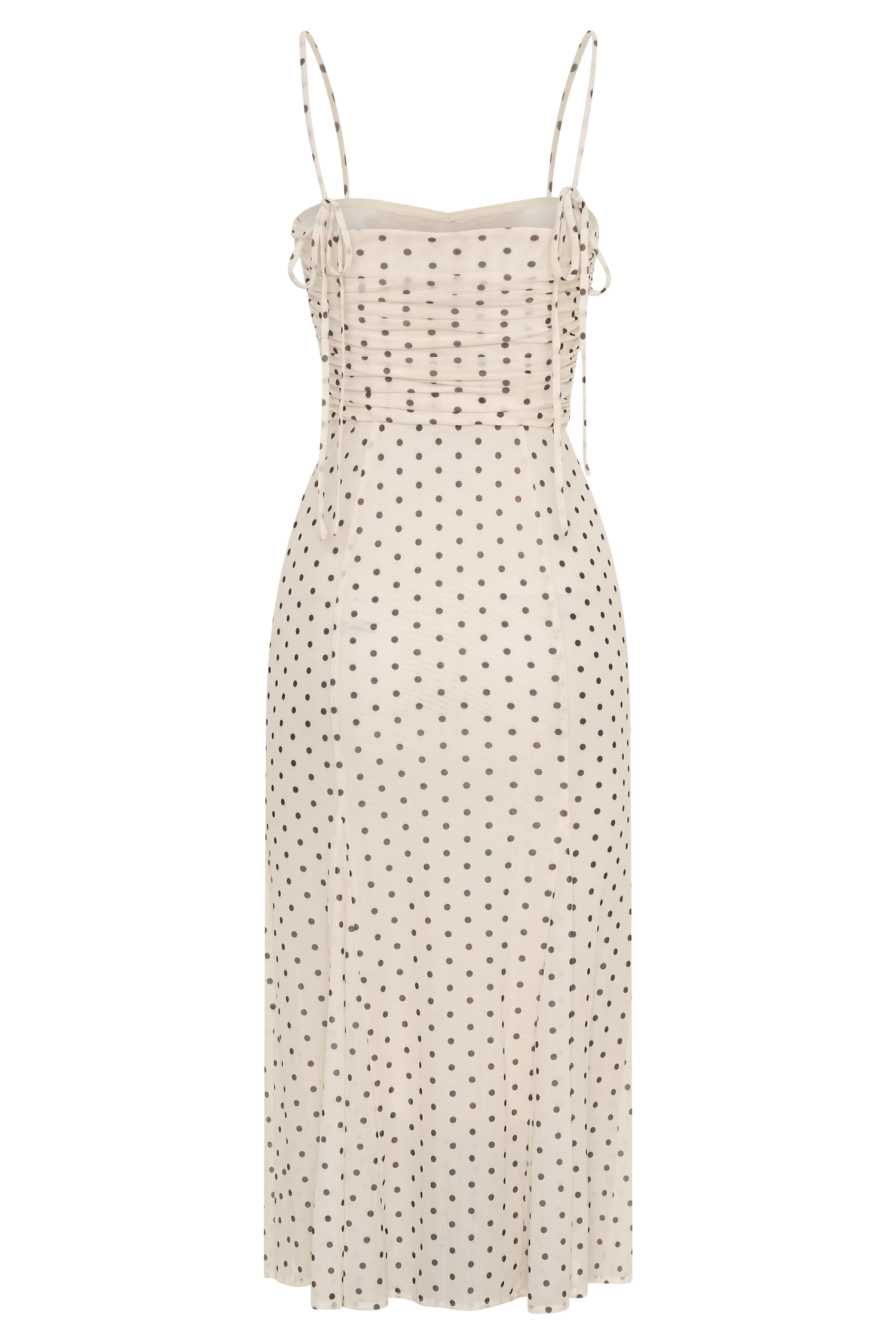 Willa Gathered Mesh Midi Dress - Polka Dot