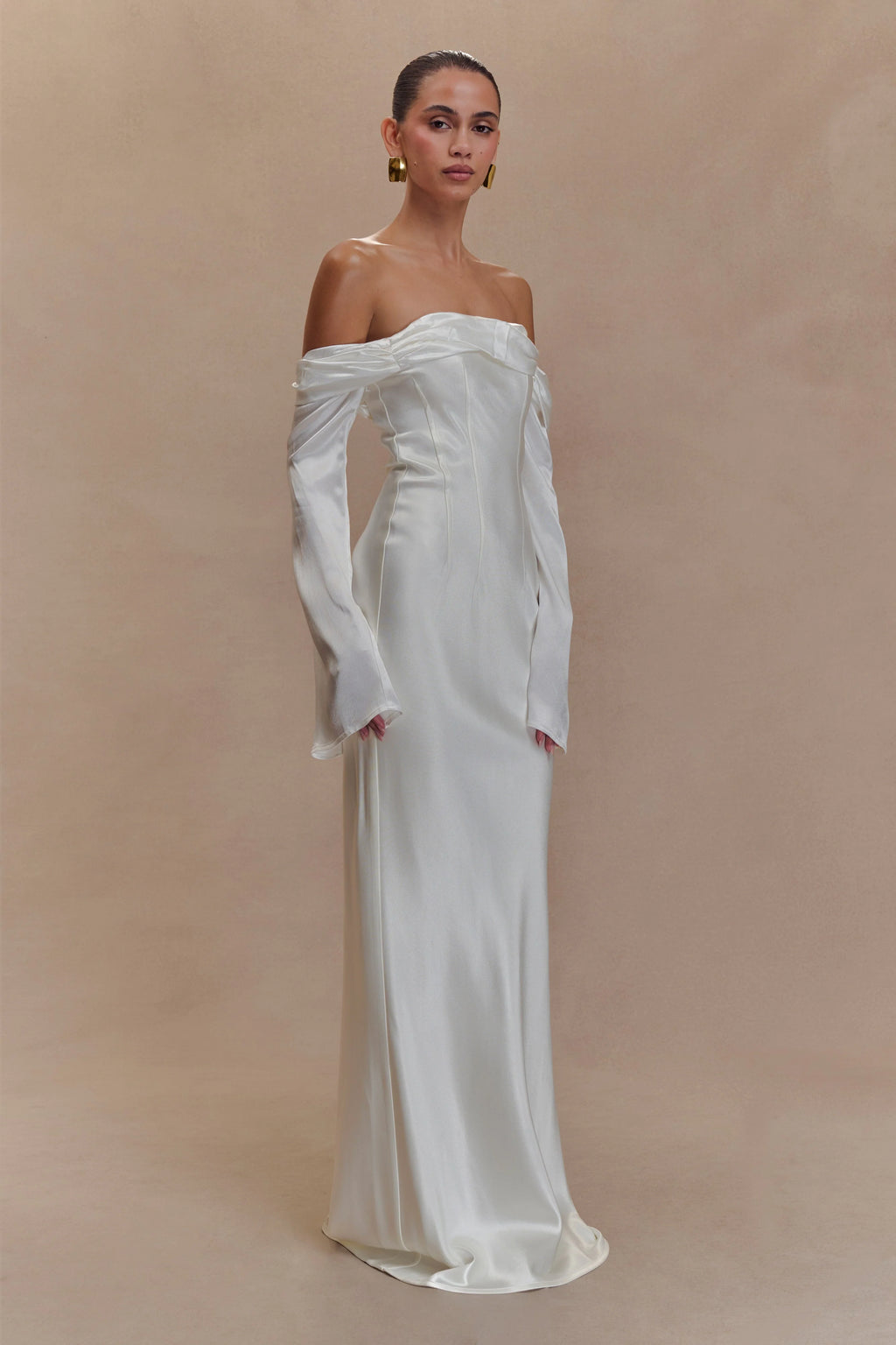 Giselle Off Shoulder Cowl Neck Maxi Dress - White