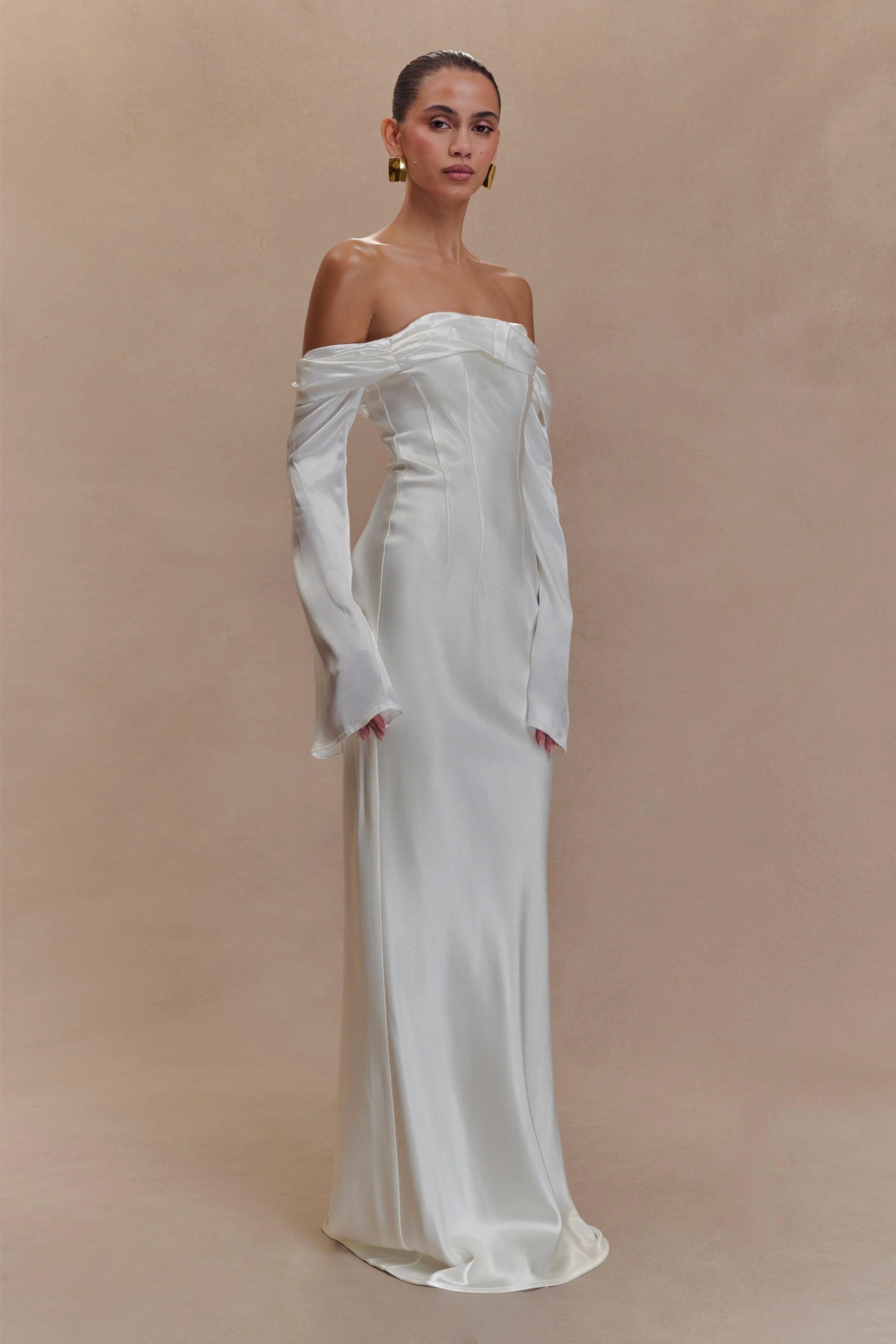 Giselle Off Shoulder Cowl Neck Maxi Dress - White