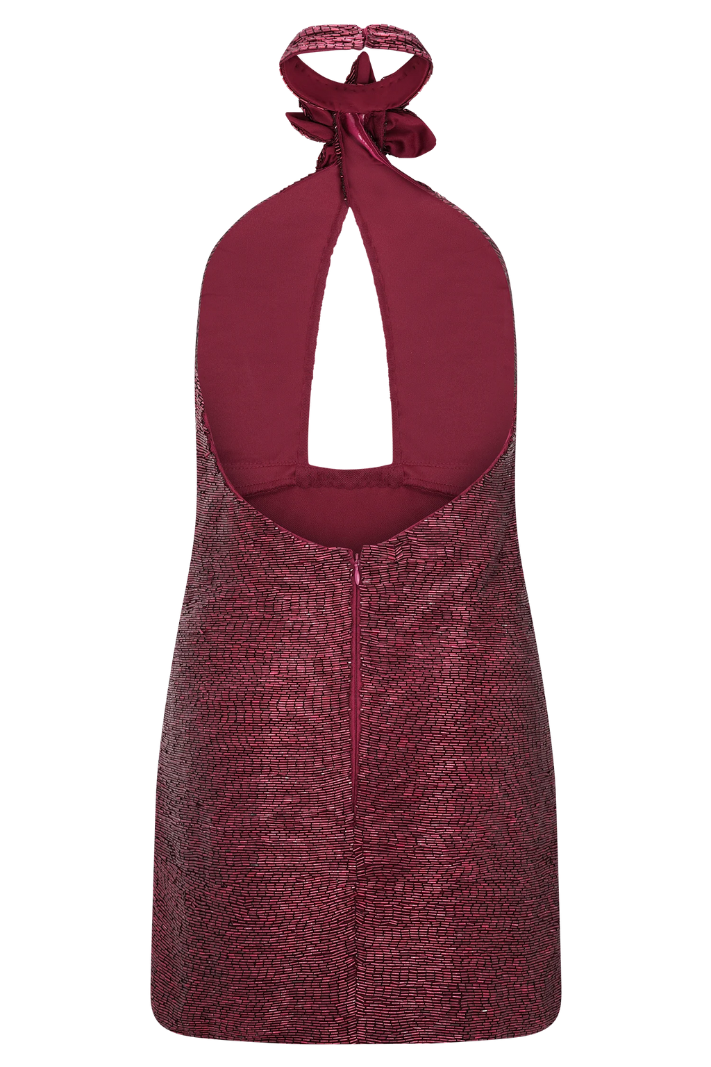 Nylah Beaded Halter Mini Dress - Burgundy