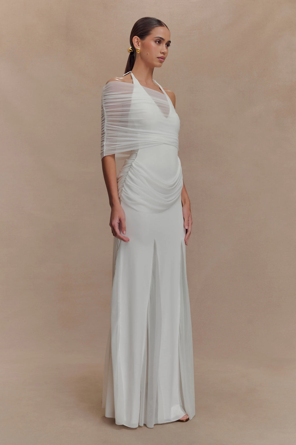 Gabrielle Slinky And Mesh Maxi Dress - White