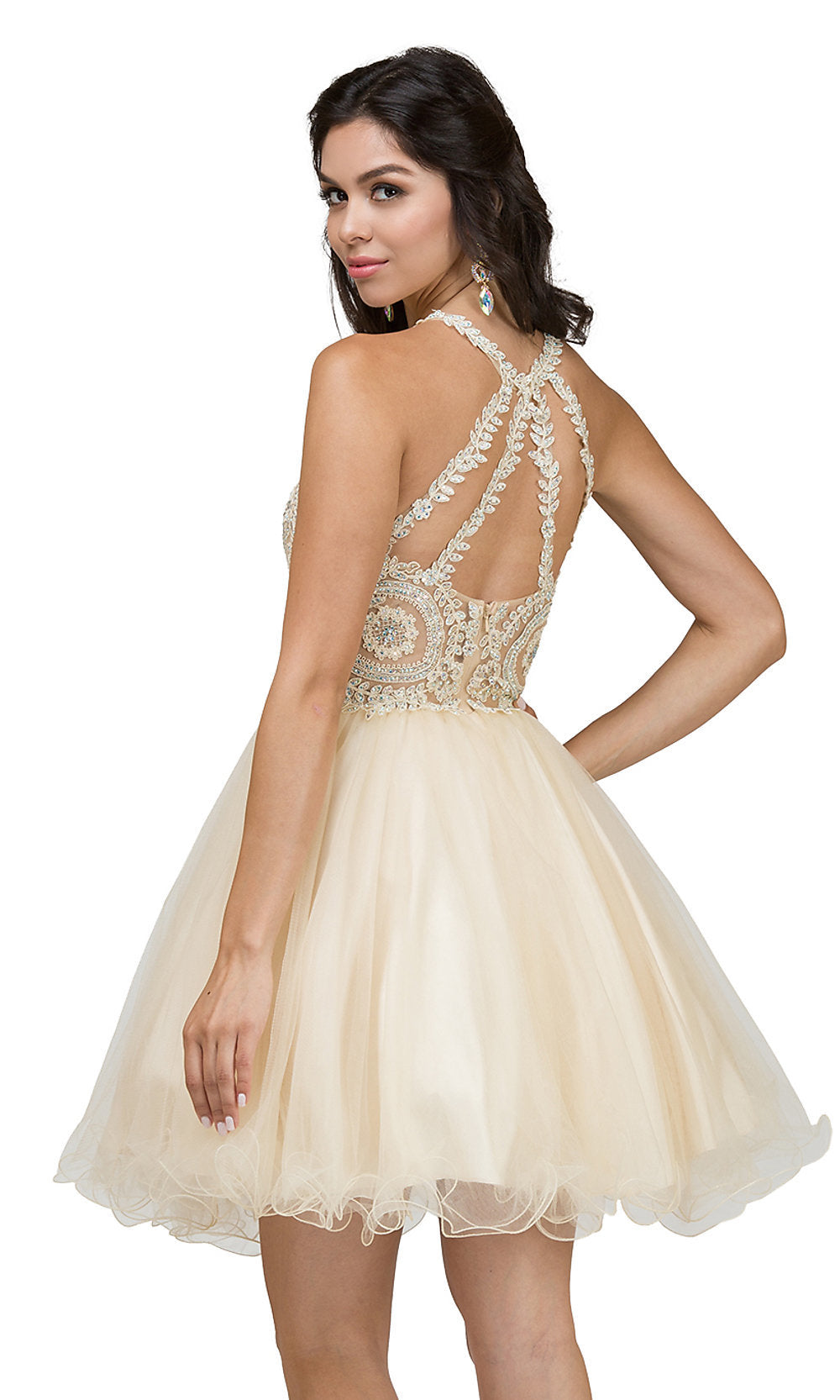 Dancing Queen-Beaded Embroidered Lace Short Babydoll Party Dress