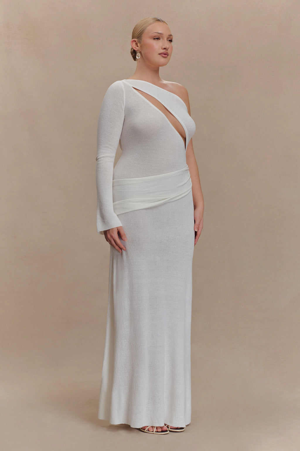 Alexius One Shoulder Knit Maxi Dress - Ivory