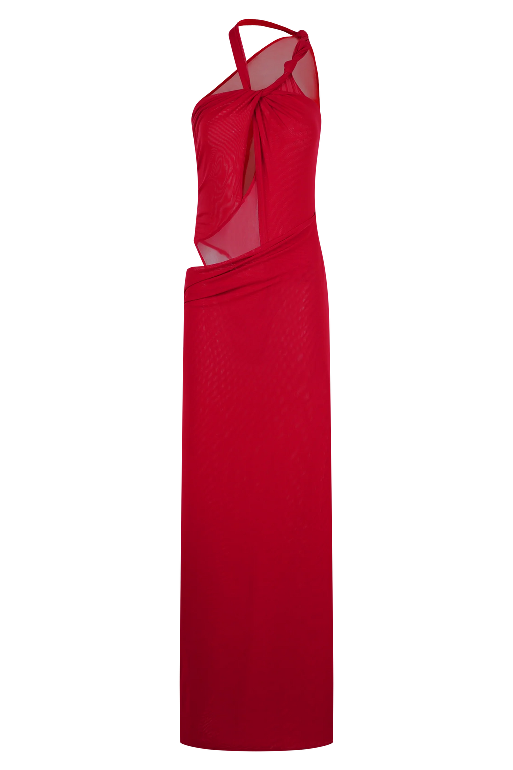 Edwina Knotted Mesh Maxi Dress - Red