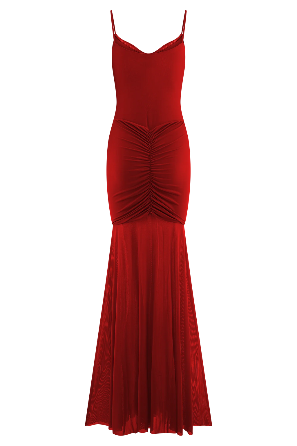 Delaney Slinky And Mesh Maxi Dress - Red