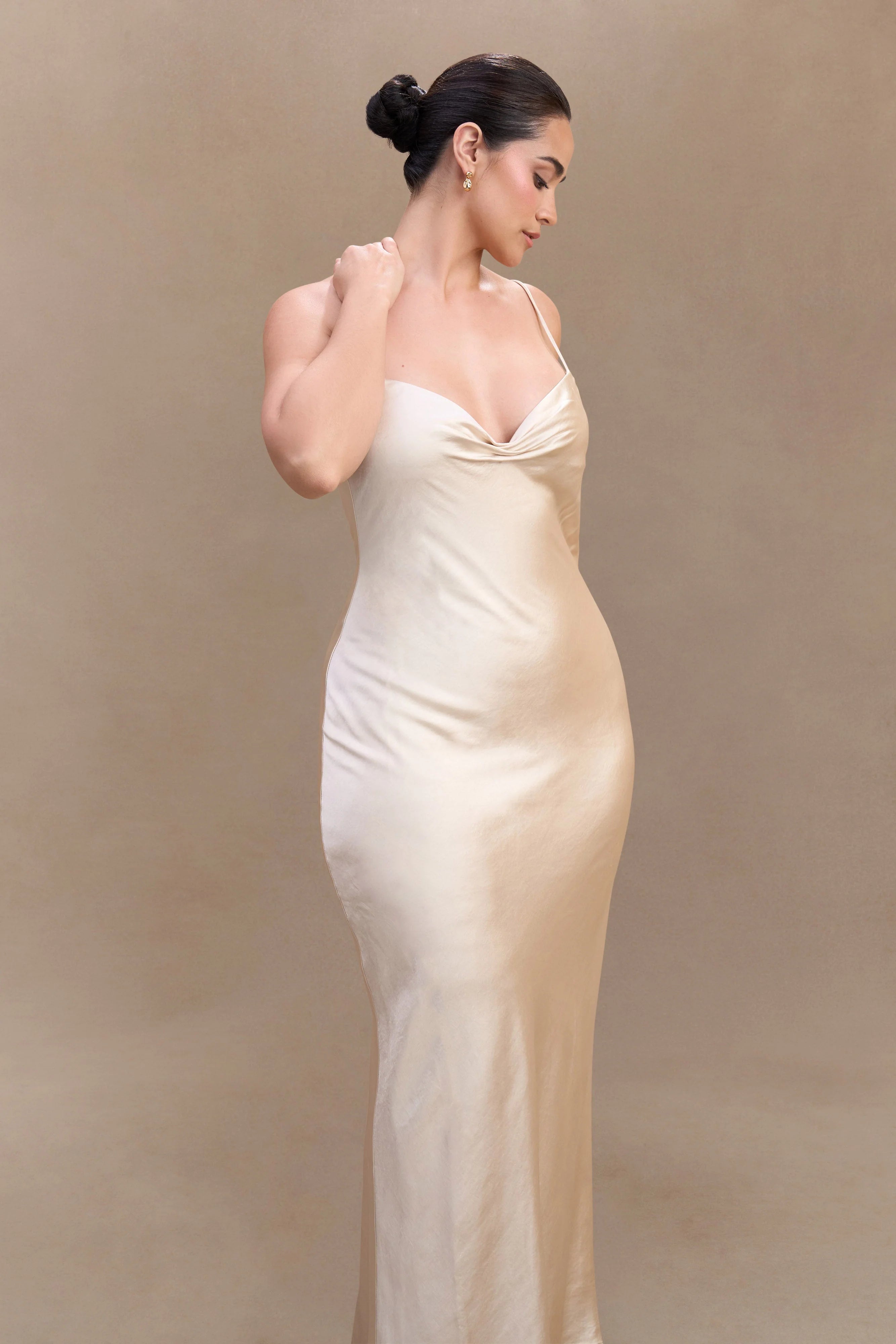 Lilly Sweetheart Satin Maxi Dress - Blush Gold